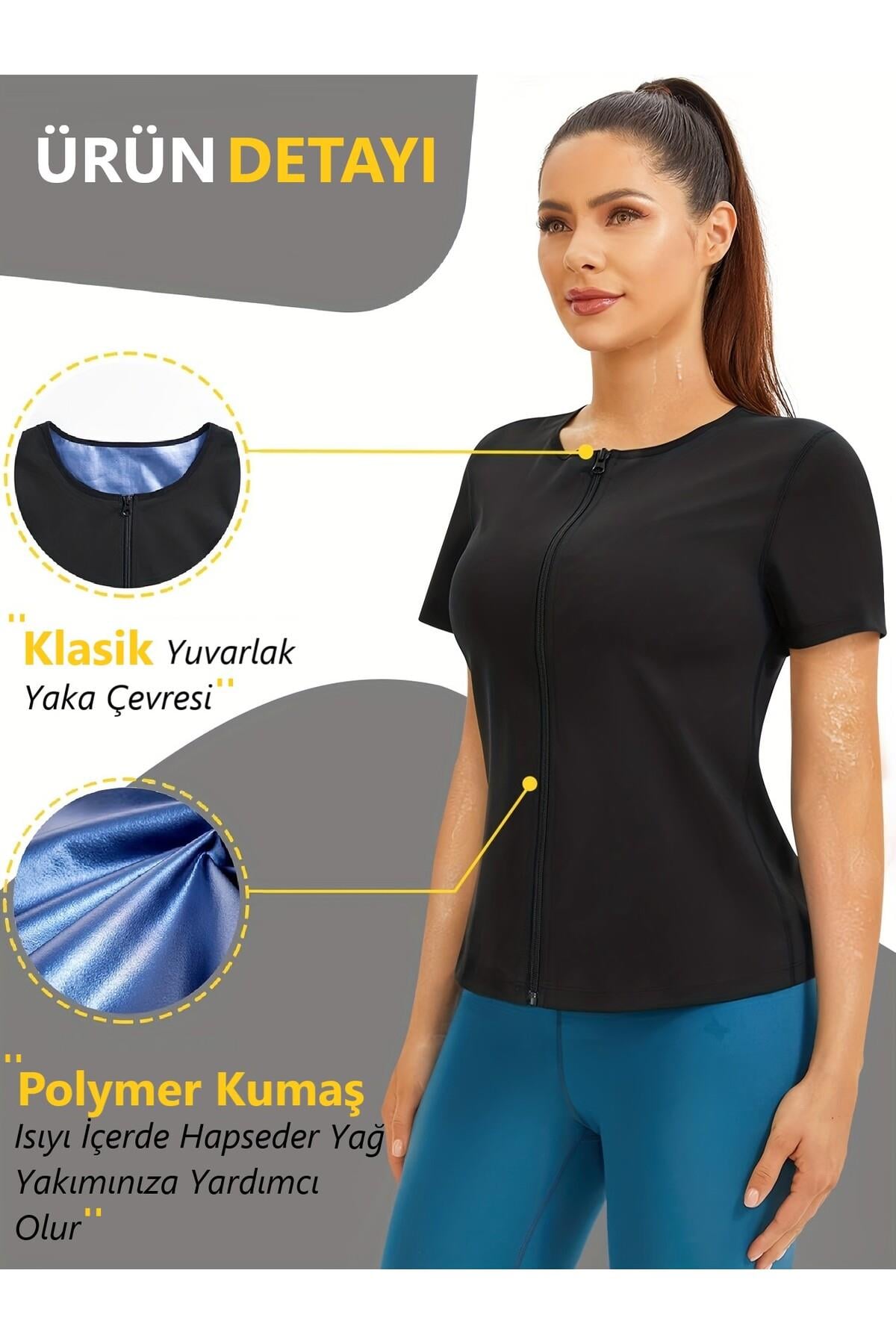 Comire Model Kadın Termal Zayıflamanıza Yağ Yakımına Yardımcı Fermuarlı Korse Etkili Siyah Renk