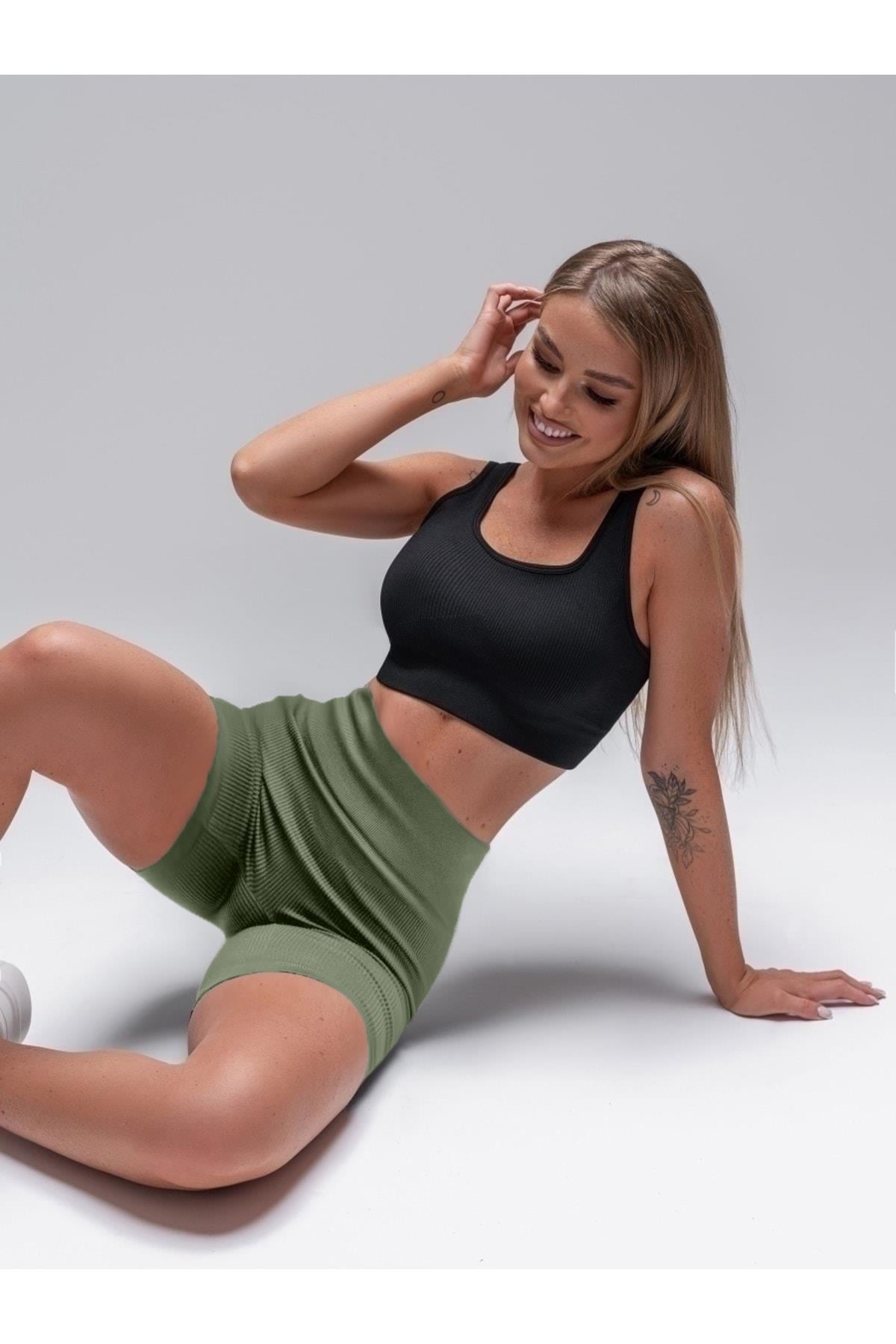 Dublin Model Biker Örme Kumaş Seamless Model Fitilli Şort Haki Renk