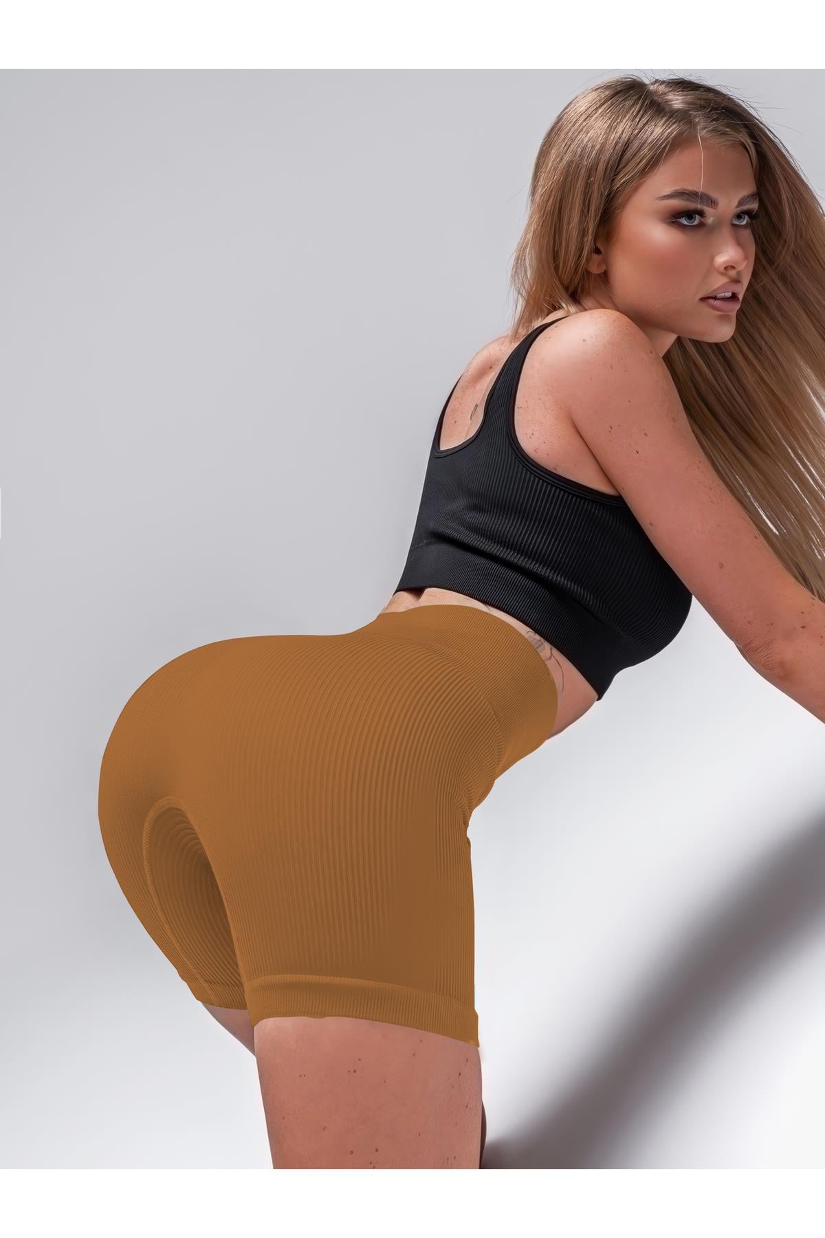Dublin Model Biker Örme Kumaş Seamless Model Fitilli Şort Caramel Renk