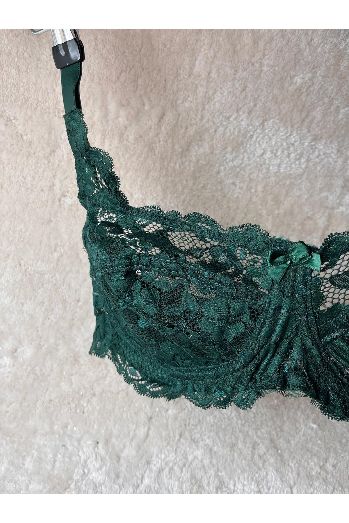 Espera Model Dantelli Balenli Süngersiz Toparlayıcı Pedsiz Sütyen Zümrüt Yeşili Renk
