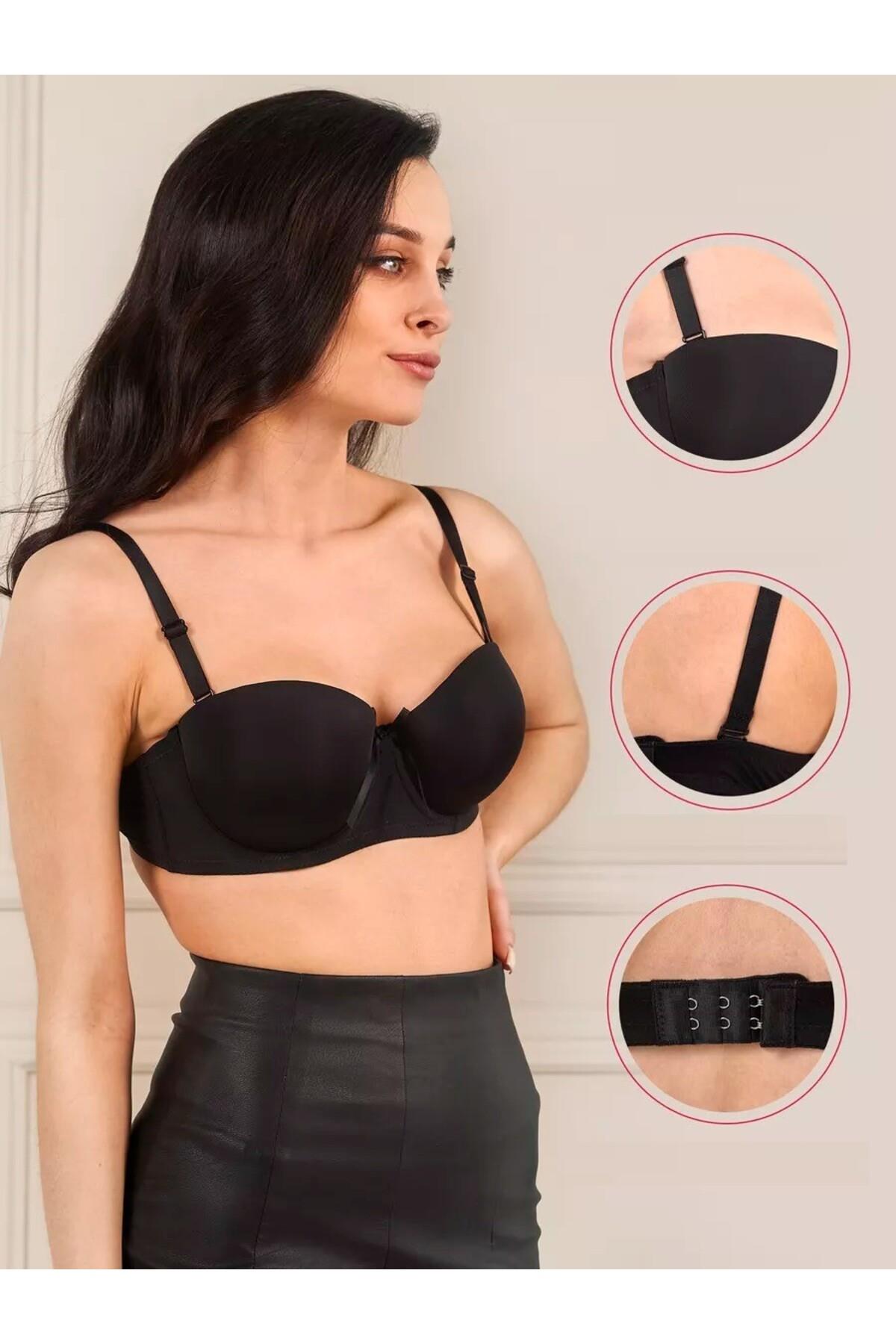 Fornelli Model Straplez Askılı Dolgusuz Balenli Kadın Sütyen Siyah Renk