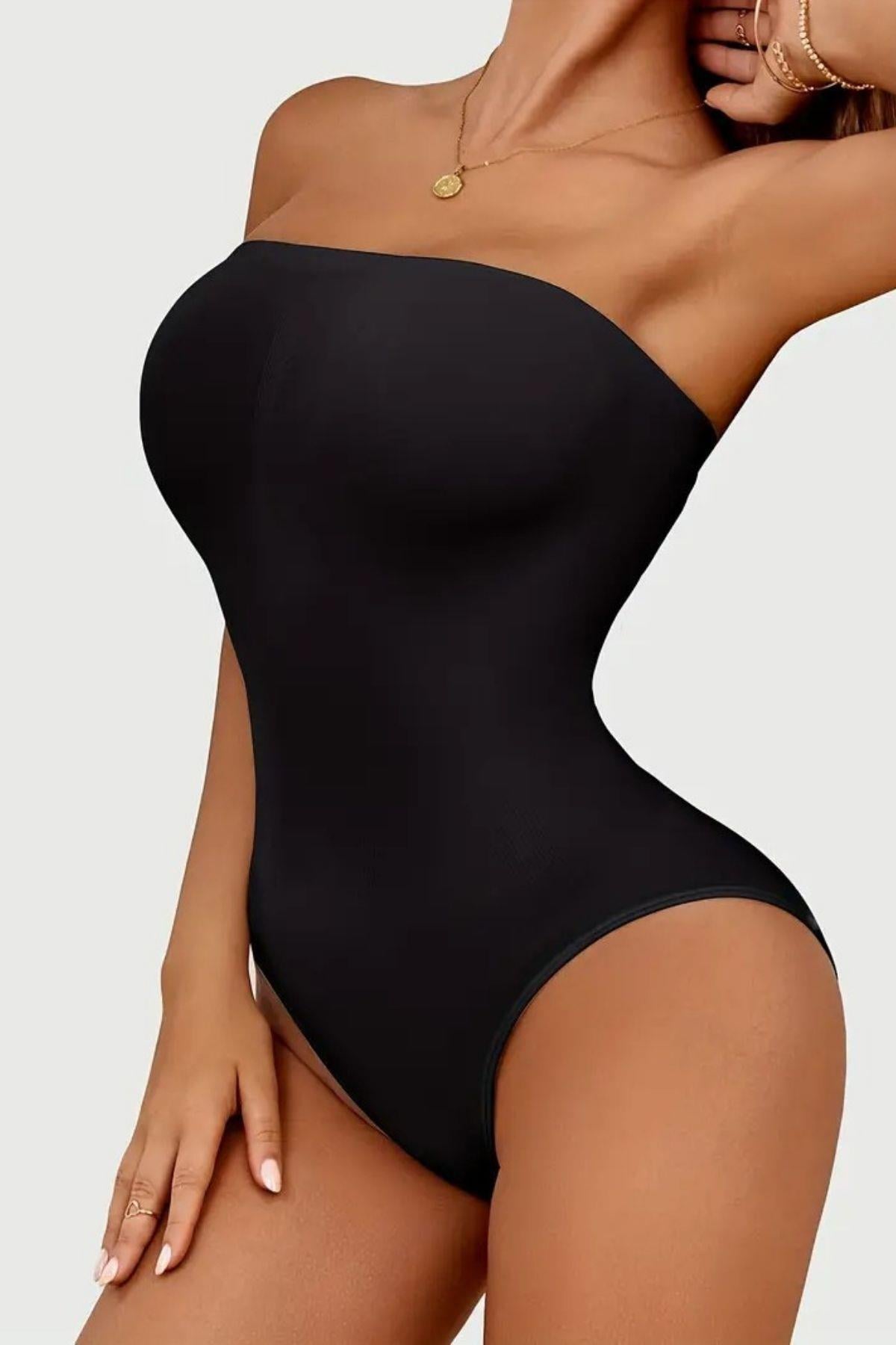 Fossini Model Sıkılaştırıcı Ve Etkili Alttan Çıtçıtlı Askısız Body Siyah Renk