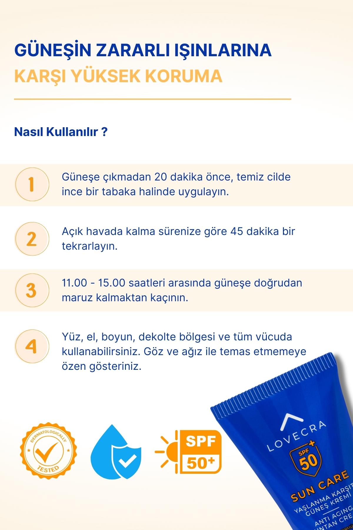 GÜNEŞ KREMİ SPF 50+ Yüksek UVA/UVB Koruma Yağsız Yaşlanma ve Leke Karşıtı Yüz Kremi 50ml