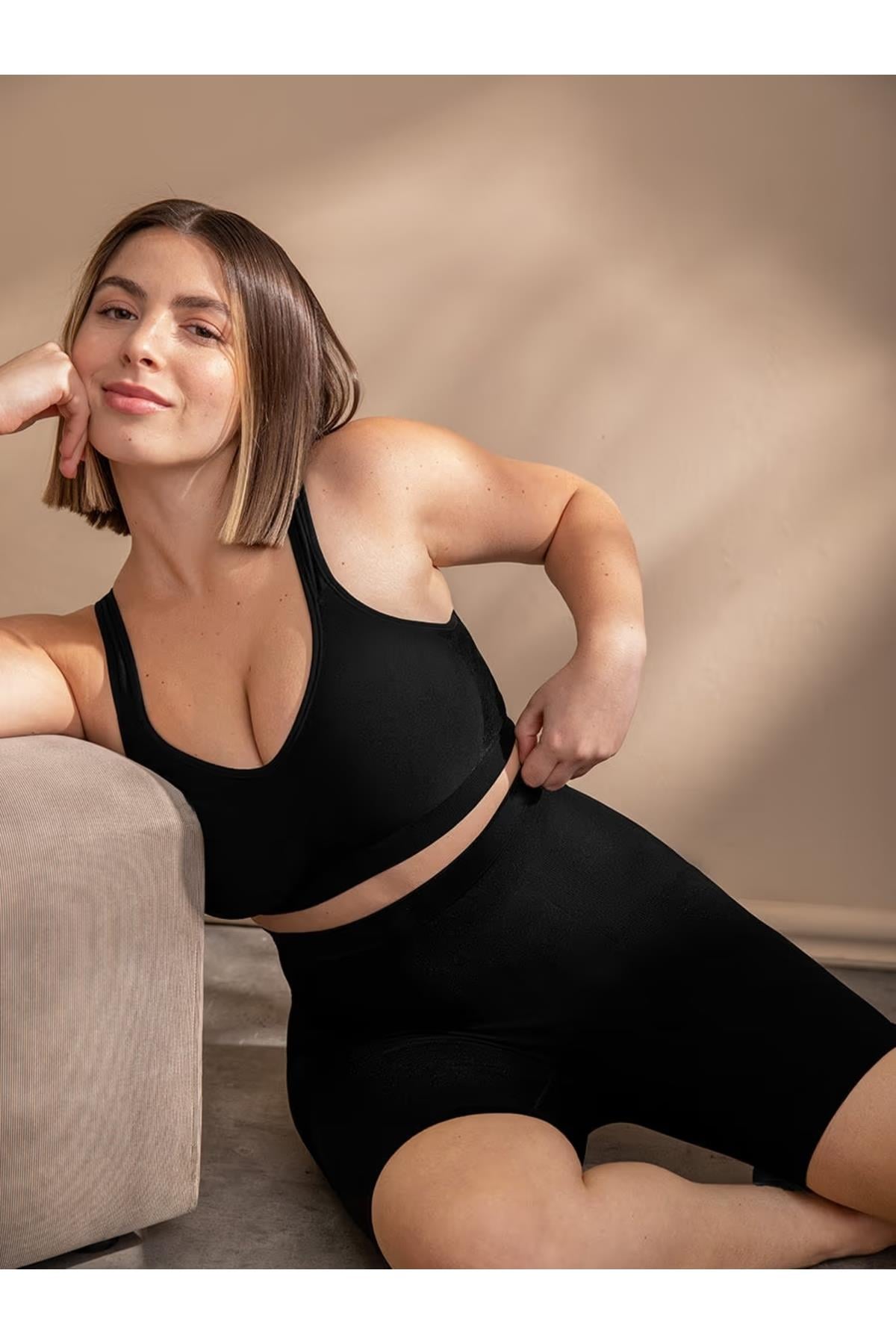 Irina Model Yüksek Bel Şort Toparlayıcı Ve Göbek Gizleyen Şort Korse Siyah Renk