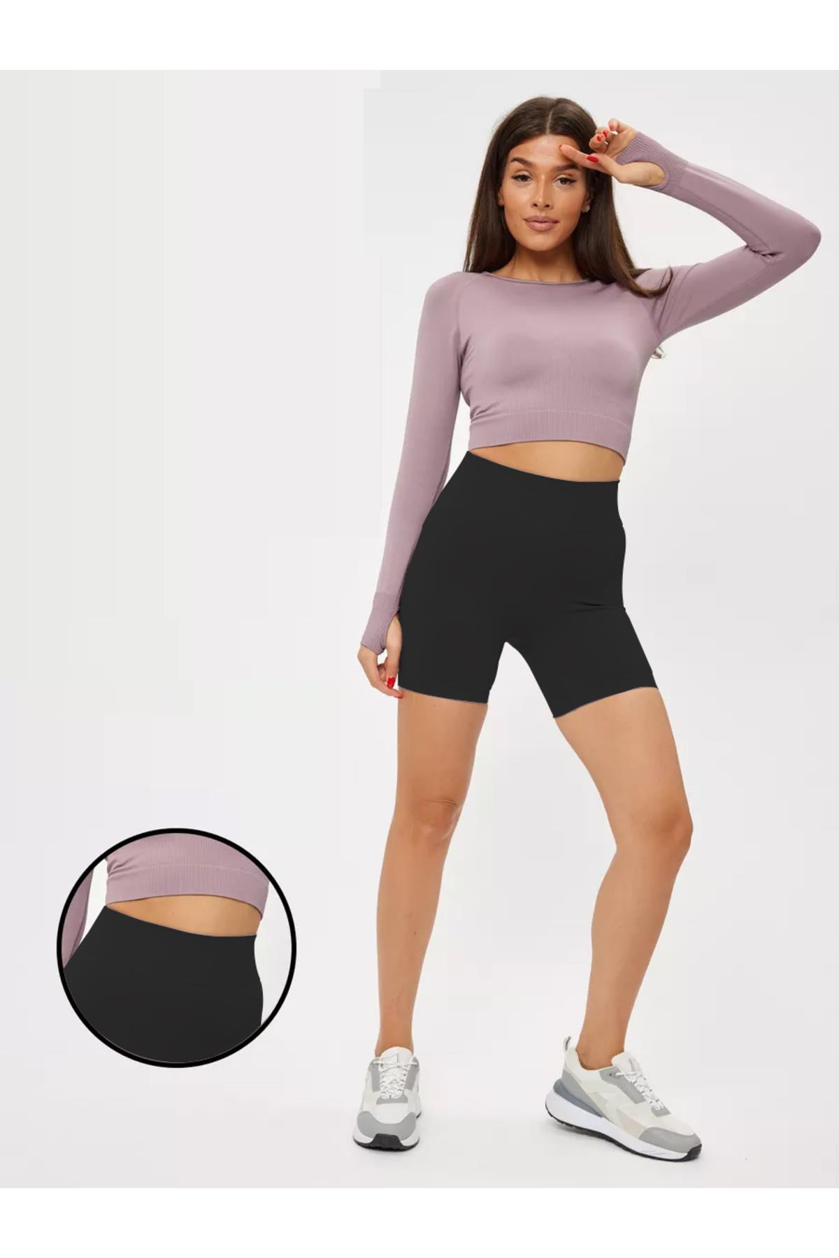Jerovin Model Seamless Toparlayıcı Biker Push Up Etkili Kısa Şort Siyah Renk