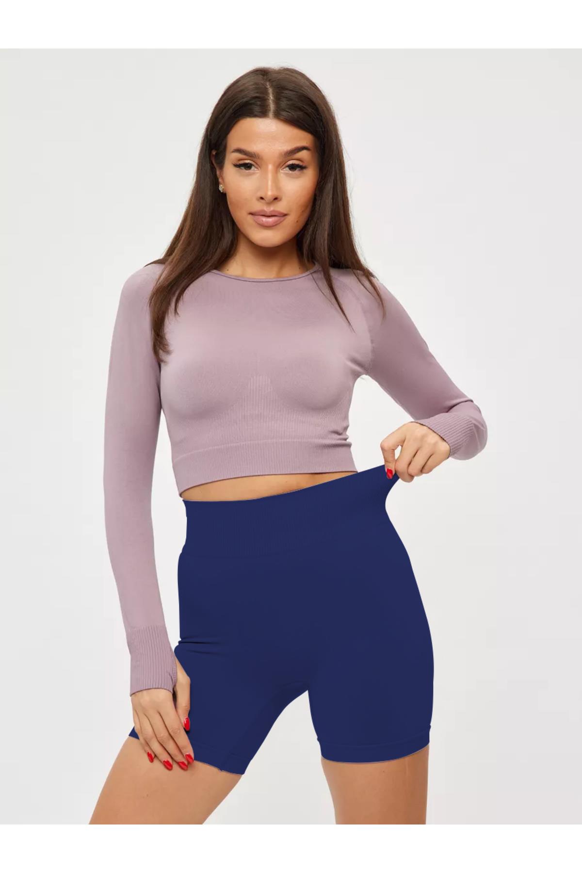 Jerovin Model Seamless Toparlayıcı Biker Push Up Etkili Kısa Şort Lacivert Renk
