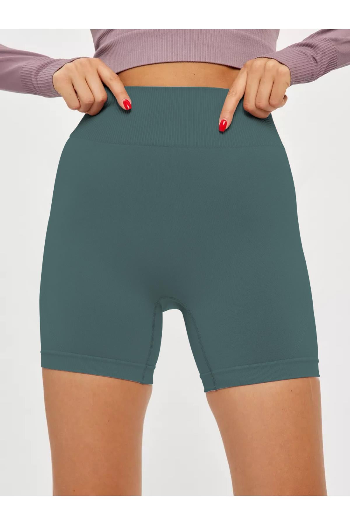 Jerovin Model Seamless Toparlayıcı Biker Push Up Etkili Kısa Şort Gri Mavi Renk