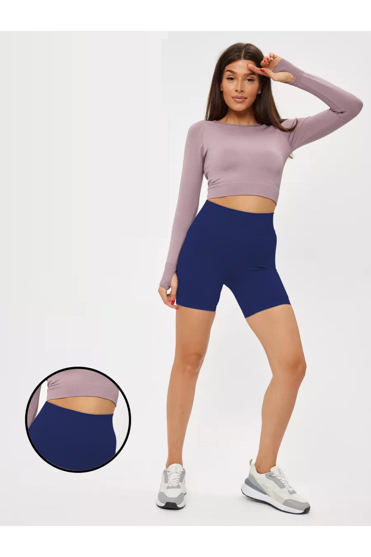 Jerovin Model Seamless Toparlayıcı Biker Push Up Etkili Kısa Şort Lacivert Renk