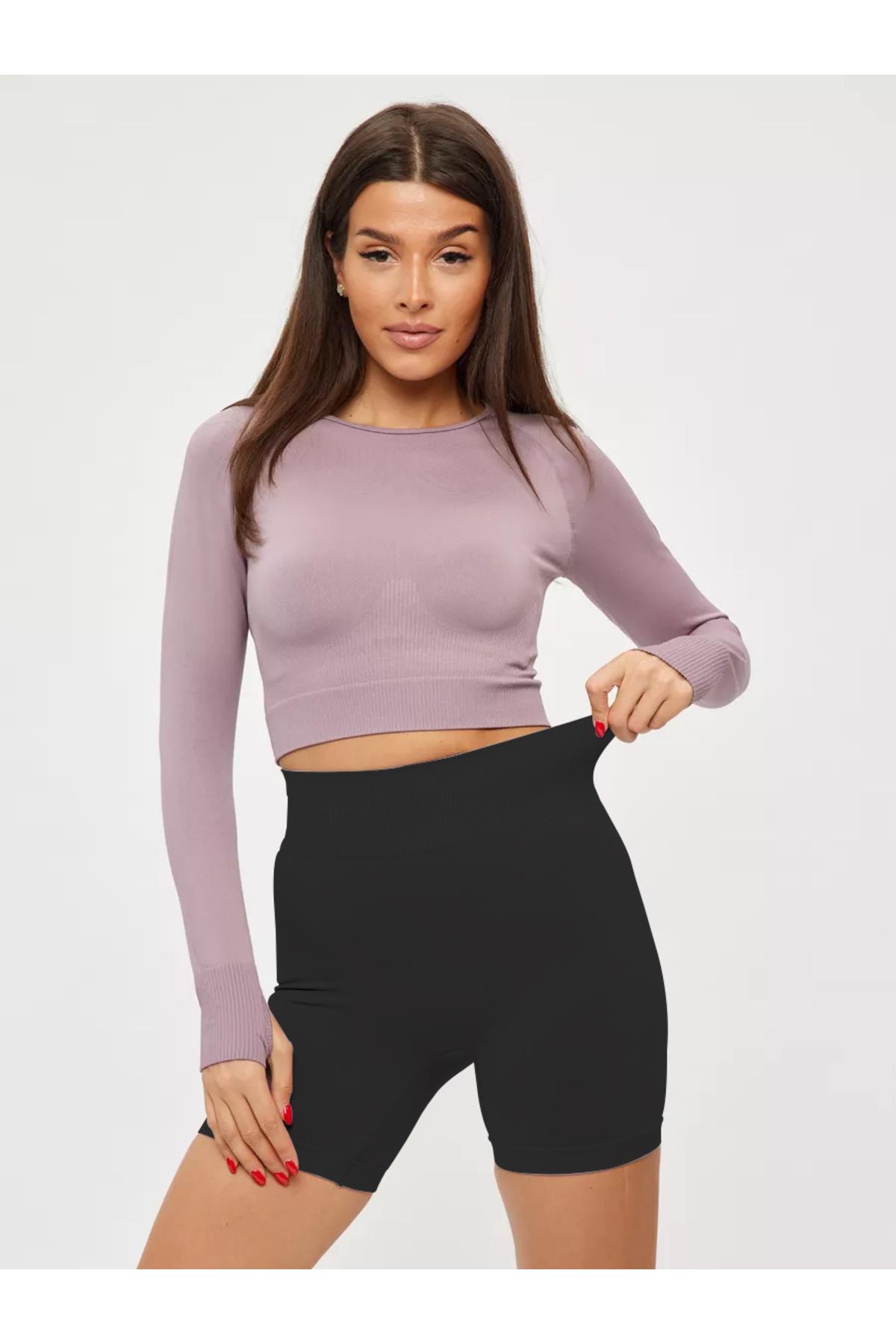 Jerovin Model Seamless Toparlayıcı Biker Push Up Etkili Kısa Şort Siyah Renk