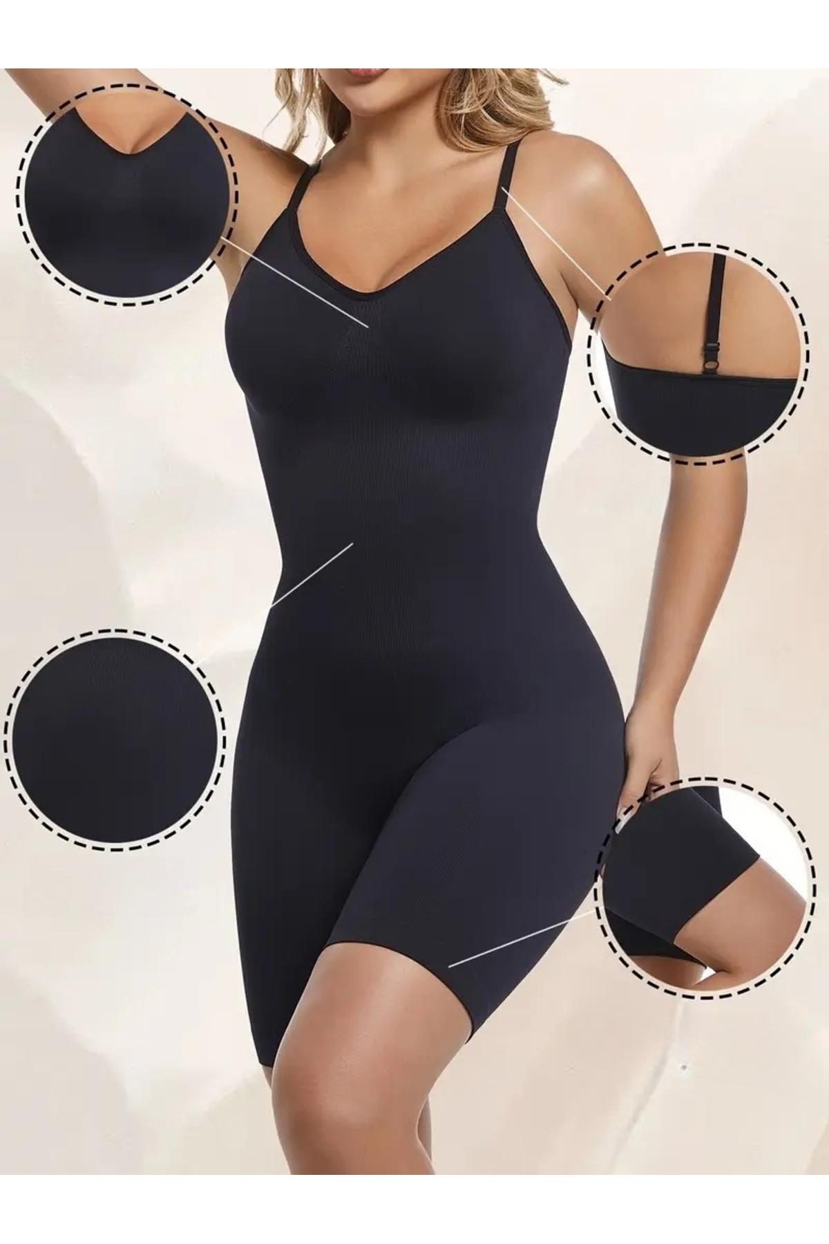 Larix Model Extra Toparlayıcı Extra Sıkılaştırıcı Tam Boy Tulum Korse Siyah Renk