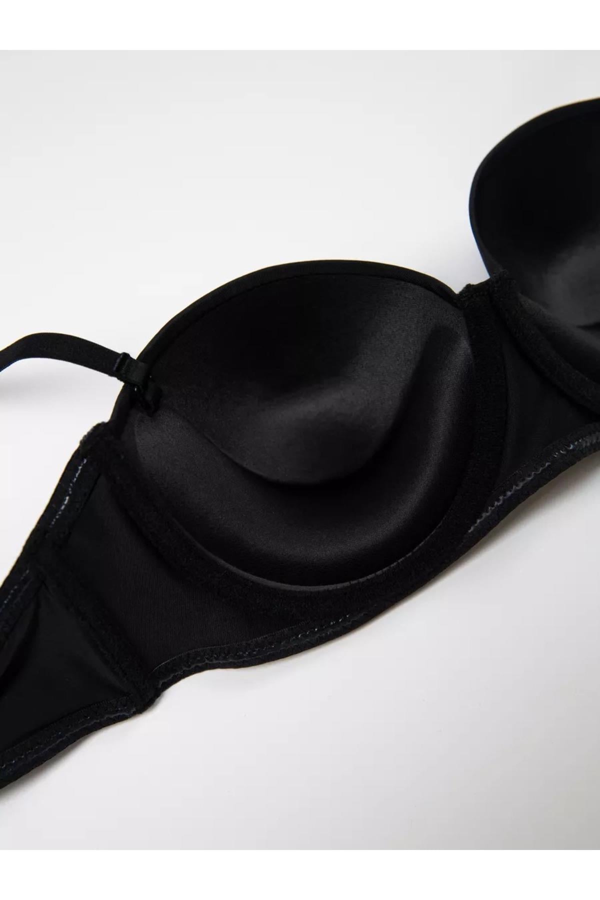 Lenola Model Destekli Push Up Dolgulu Yumuşak Dokulu Straplez Sütyen Siyah Renk