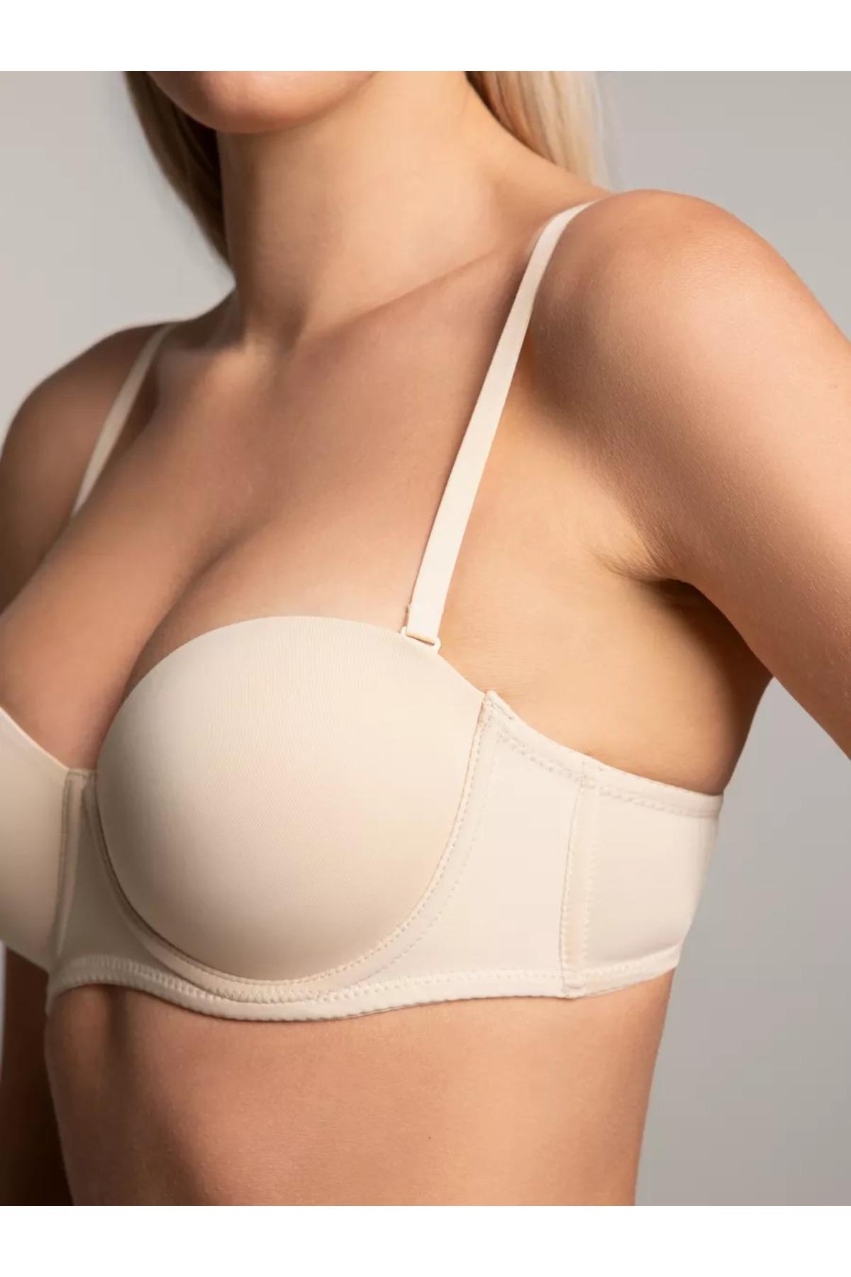 Lenola Model Destekli Push Up Dolgulu Yumuşak Dokulu Straplez Sütyen Ten Renk