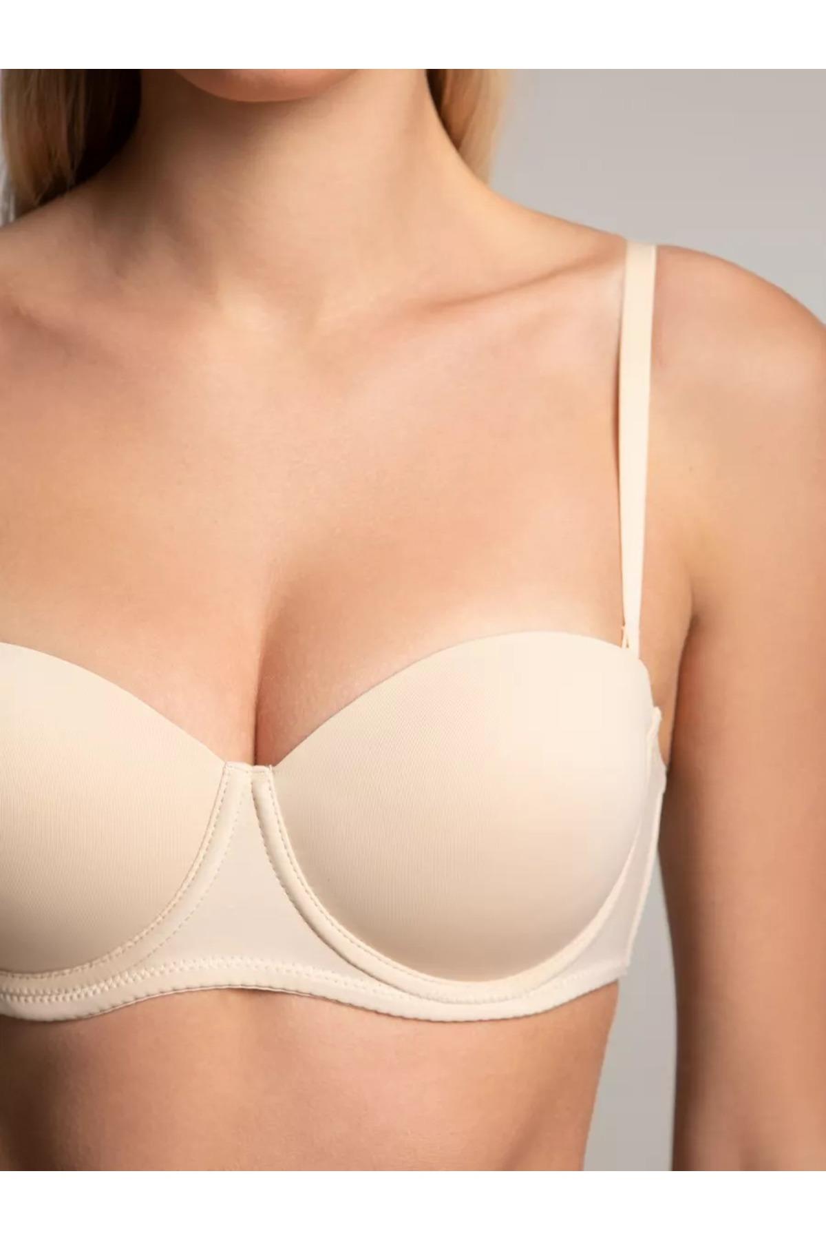 Lenola Model Destekli Push Up Dolgulu Yumuşak Dokulu Straplez Sütyen Ten Renk