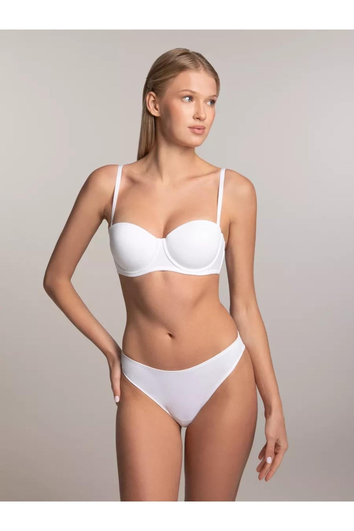 Lenola Model Destekli Push Up Dolgulu Yumuşak Dokulu Straplez Sütyen Beyaz Renk