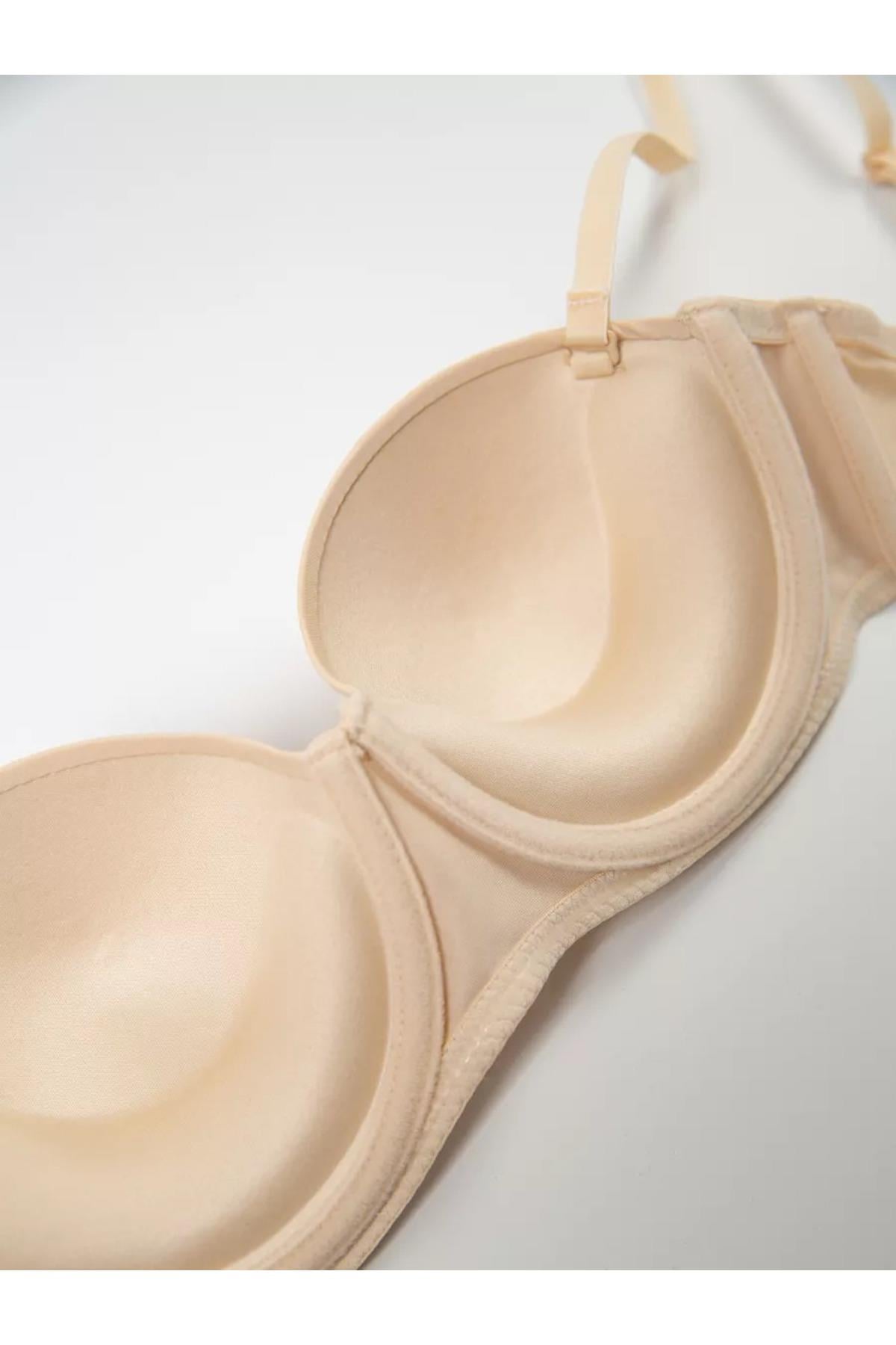 Lenola Model Destekli Push Up Dolgulu Yumuşak Dokulu Straplez Sütyen Ten Renk
