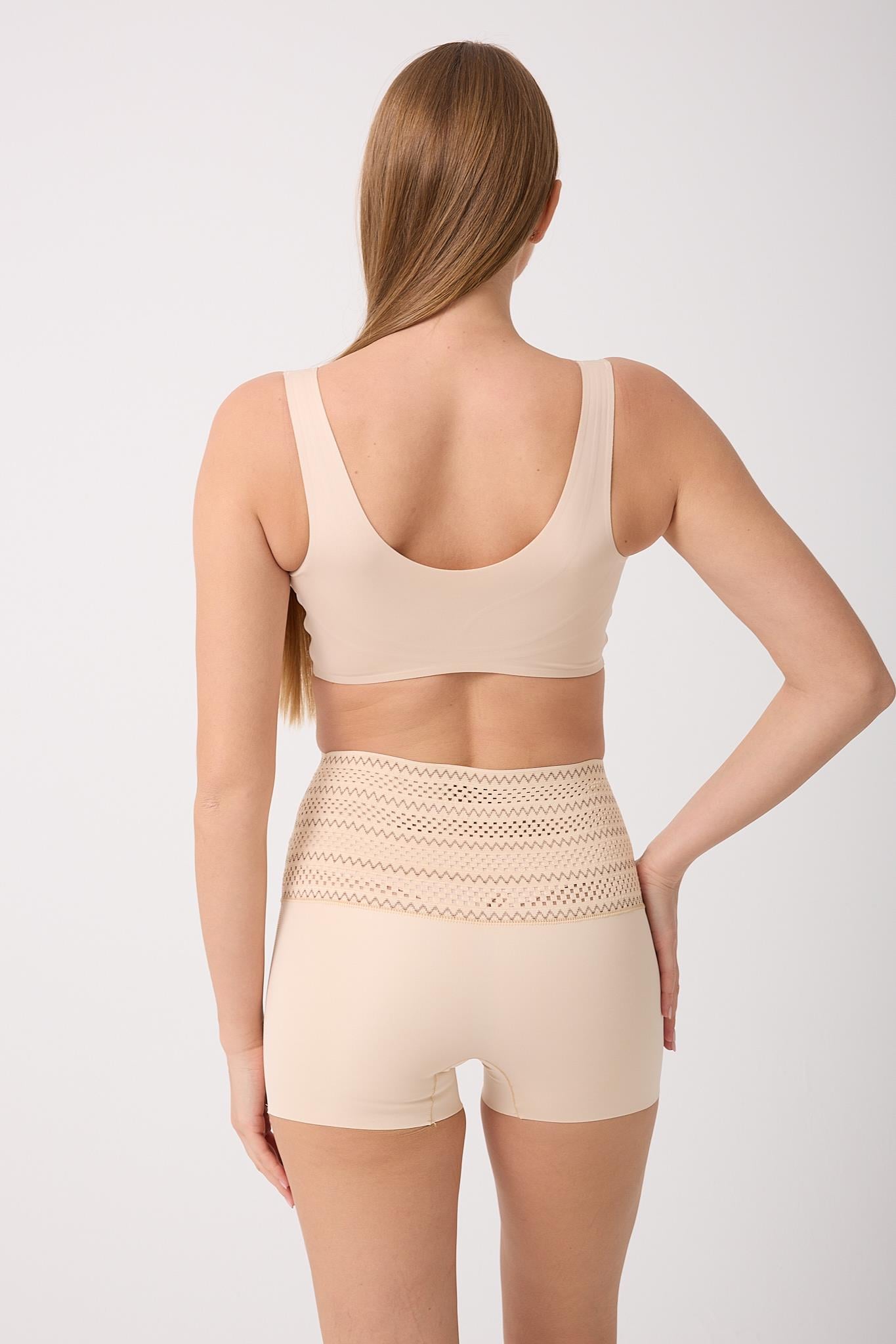 Lerici Model Yüksek Bel Beli Desenli Karın Ve Göbek Toparlayıcı Boxer Korse Ten Renk