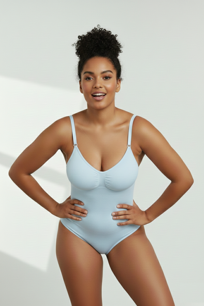 Mamey Örme Kumaş Yapılı Toparlayıcı Çıtçıtlı 2 Beden İncelten Korseli Body Buz Mavi Renk
