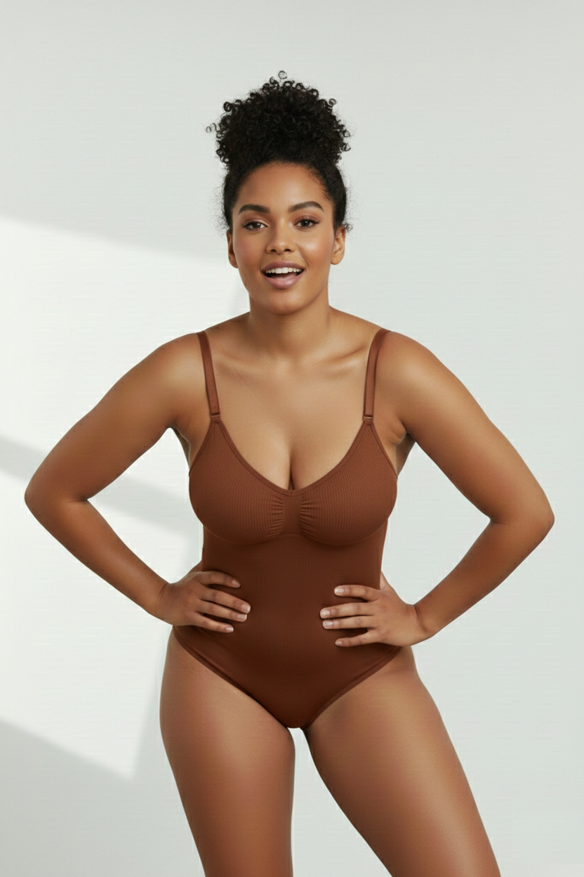 Mamey Örme Kumaş Yapılı Toparlayıcı Çıtçıtlı 2 Beden İncelten Korseli Body Kahve Renk