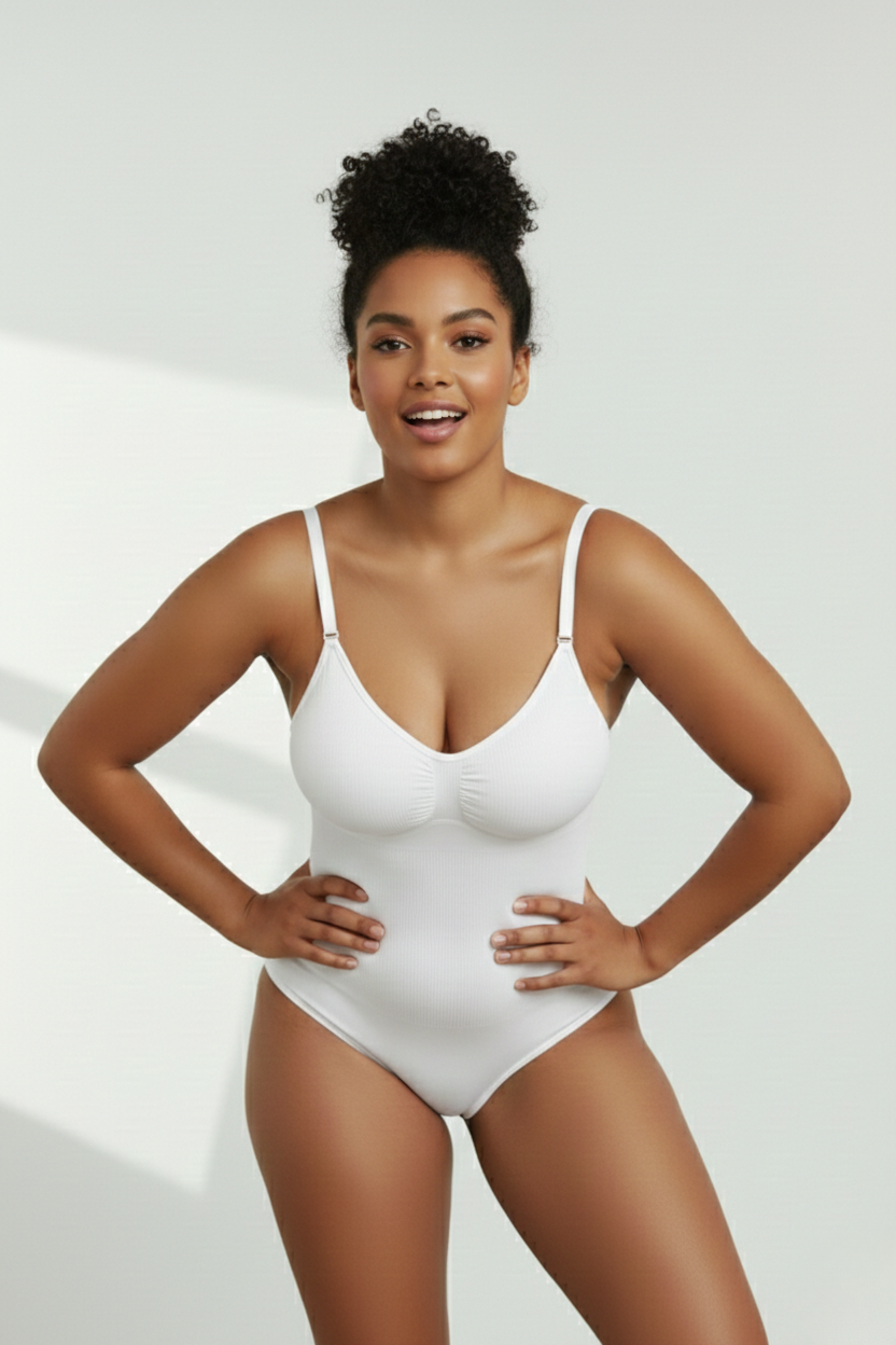 Mamey Örme Kumaş Yapılı Toparlayıcı Çıtçıtlı 2 Beden İncelten Korseli Body Beyaz Renk
