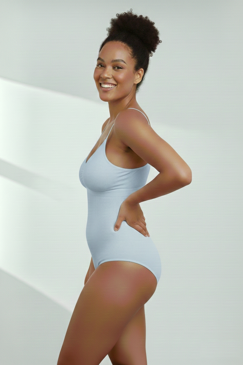 Mamey Örme Kumaş Yapılı Toparlayıcı Çıtçıtlı 2 Beden İncelten Korseli Body Buz Mavi Renk