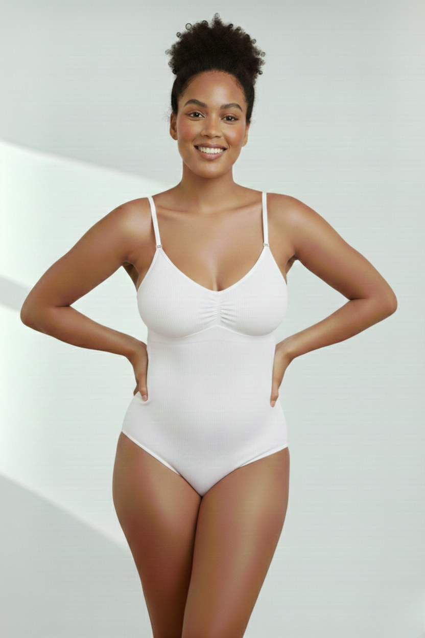 Mamey Örme Kumaş Yapılı Toparlayıcı Çıtçıtlı 2 Beden İncelten Korseli Body Beyaz Renk