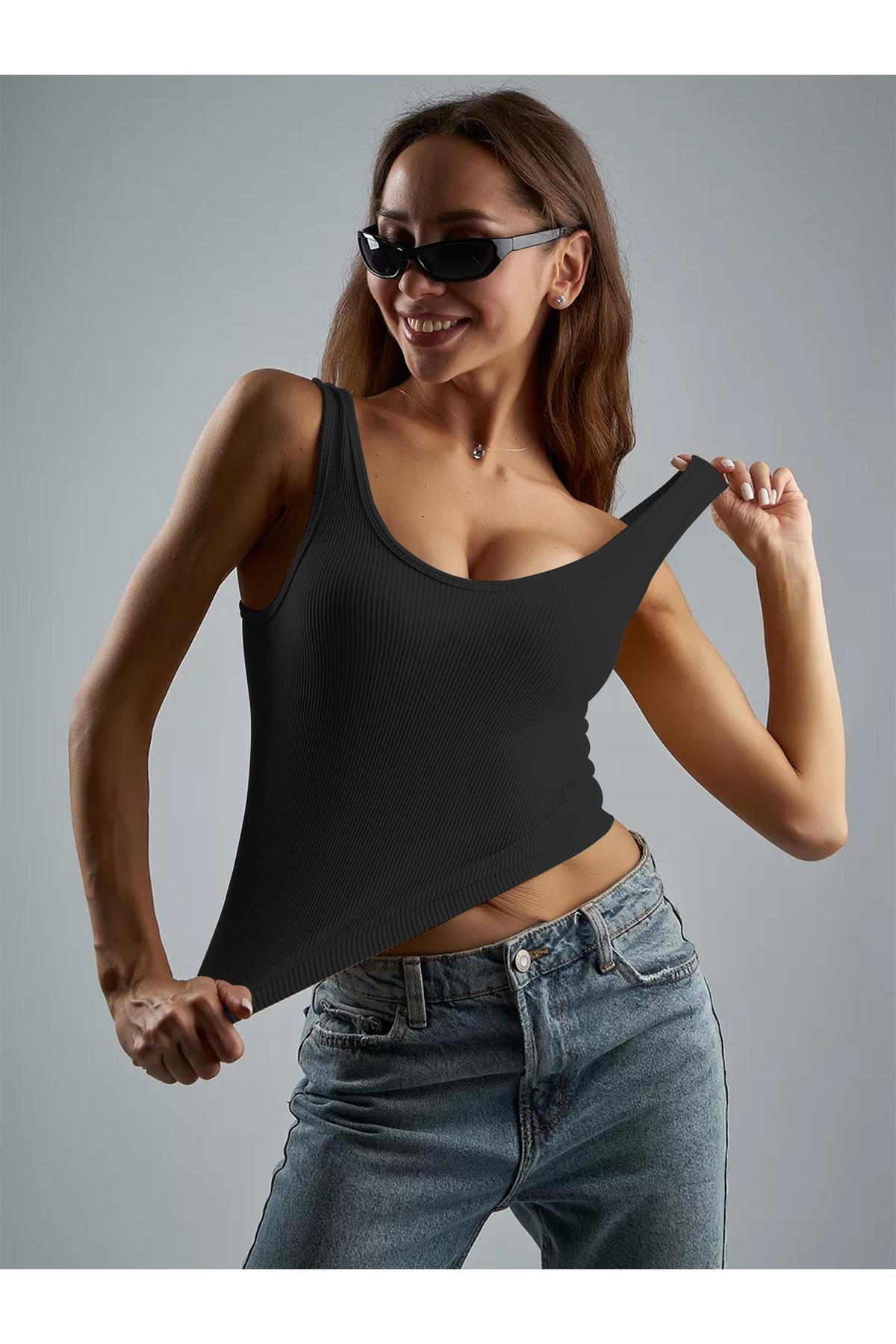 Marsala Model Sıkılaştırıcı Biker Crop Örme Ve Seamless Model Siyah Renk