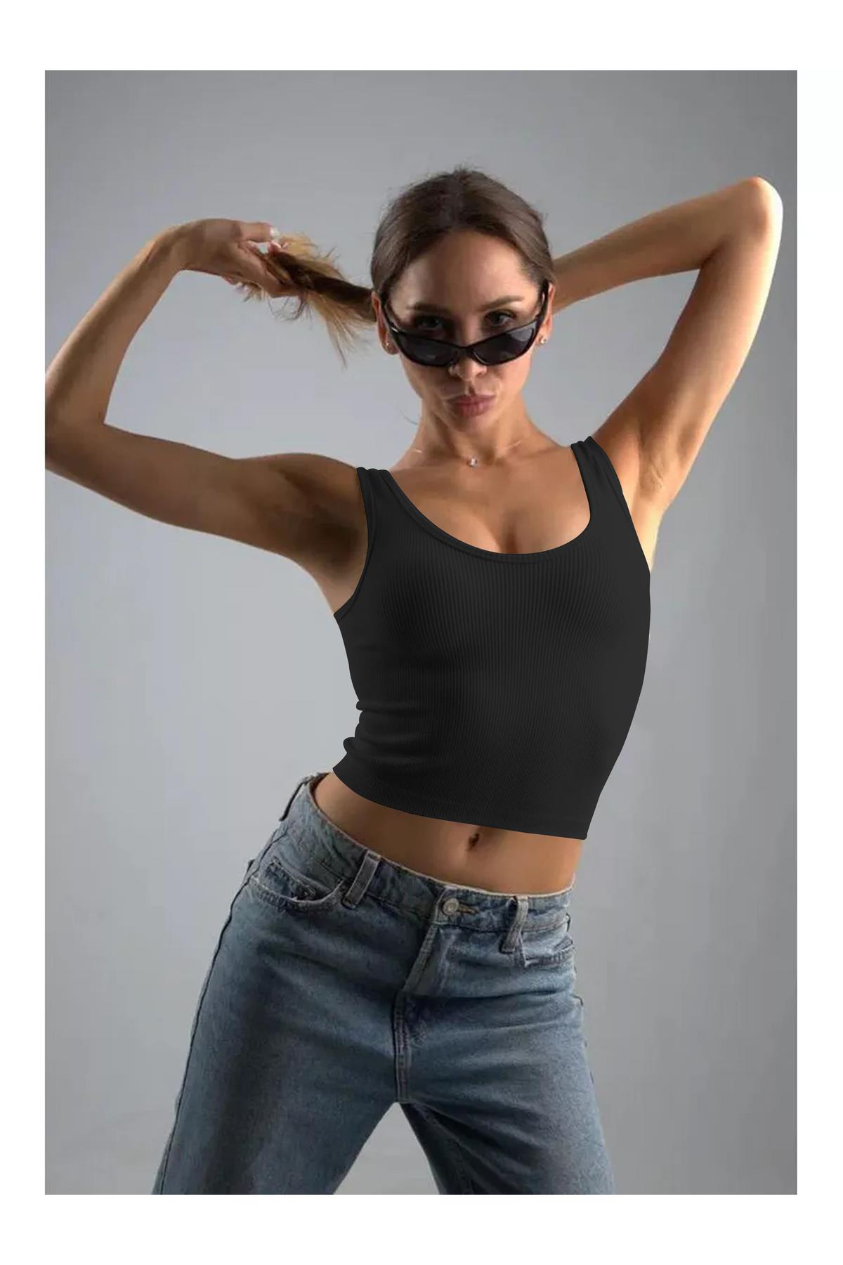 Marsala Model Sıkılaştırıcı Biker Crop Örme Ve Seamless Model Siyah Renk