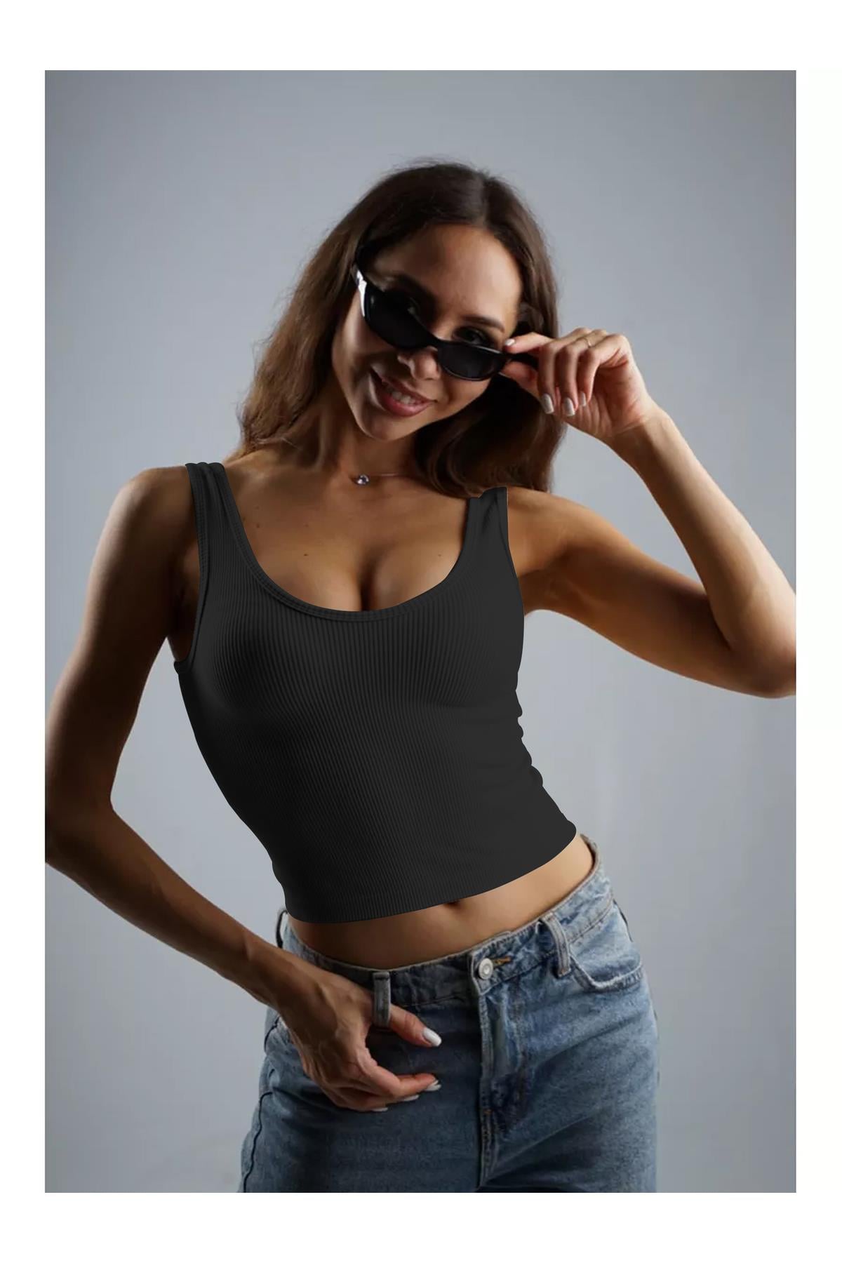 Marsala Model Sıkılaştırıcı Biker Crop Örme Ve Seamless Model Siyah Renk