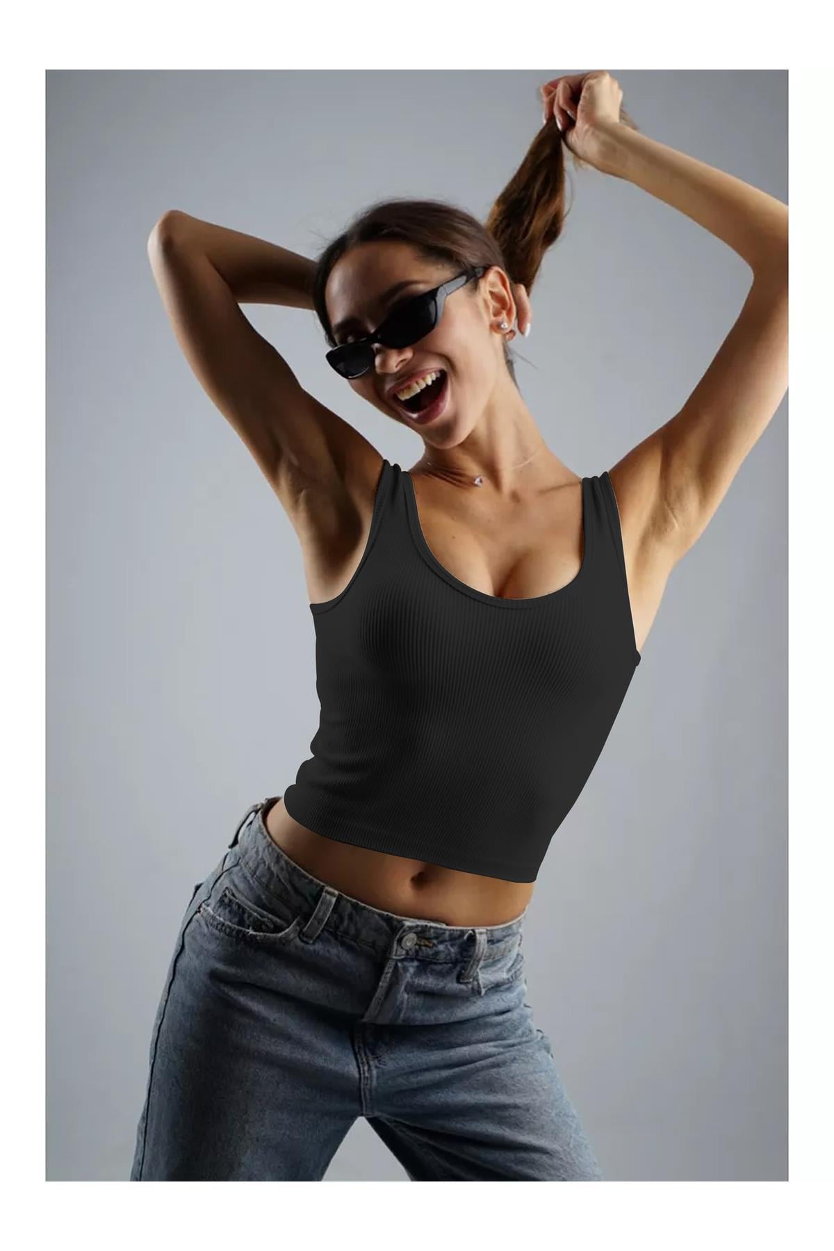 Marsala Model Sıkılaştırıcı Biker Crop Örme Ve Seamless Model Siyah Renk