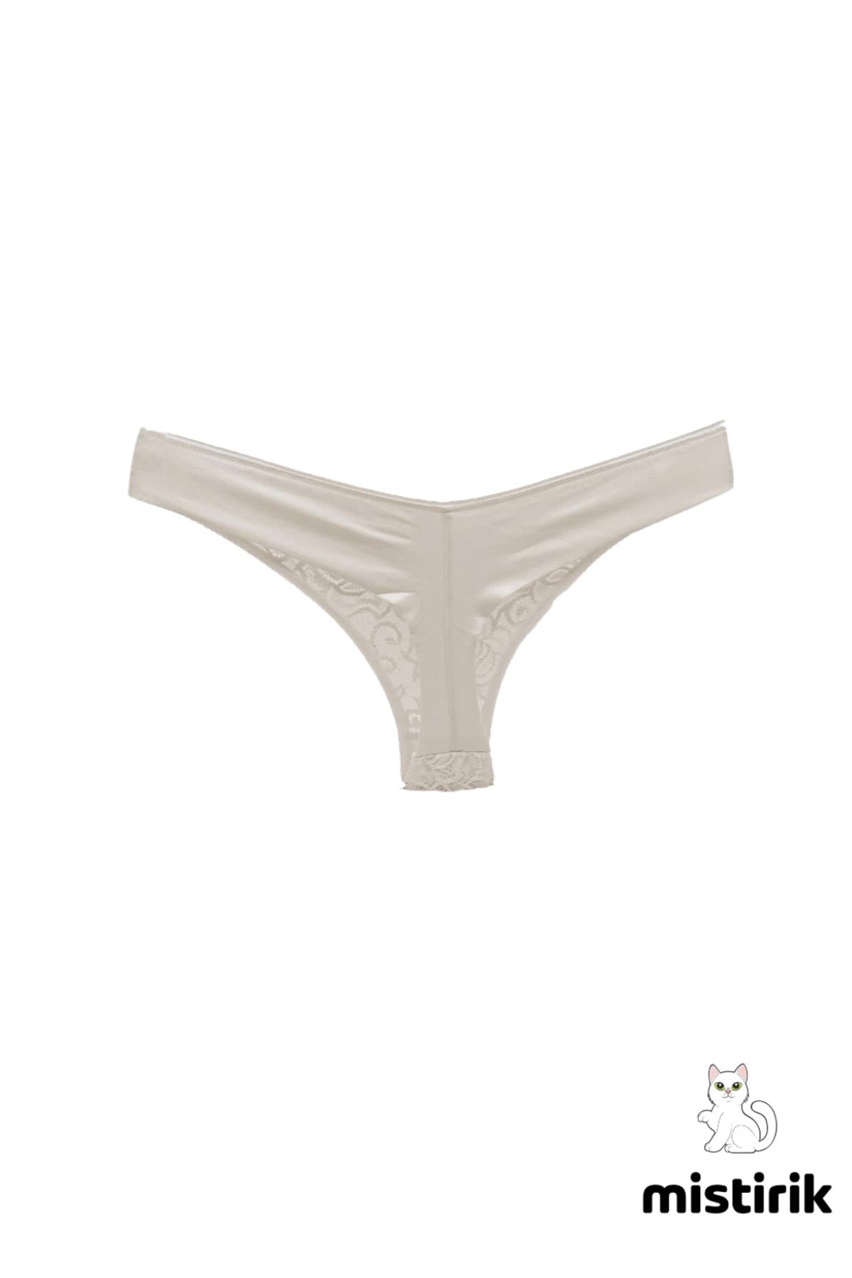 Masara Model Tanga Desenli Ve Esnek Spor Külot Ekru Renk