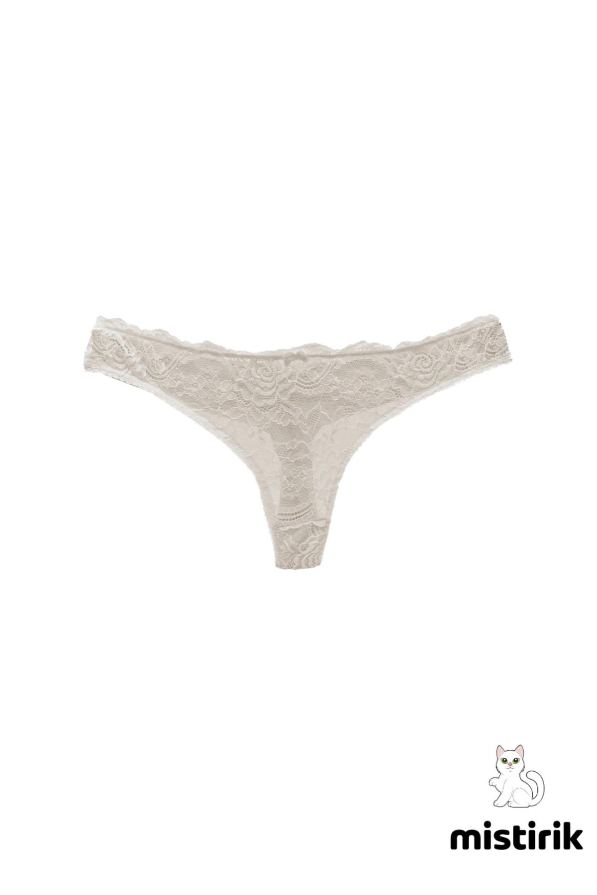 Masara Model Tanga Desenli Ve Esnek Spor Külot Ekru Renk
