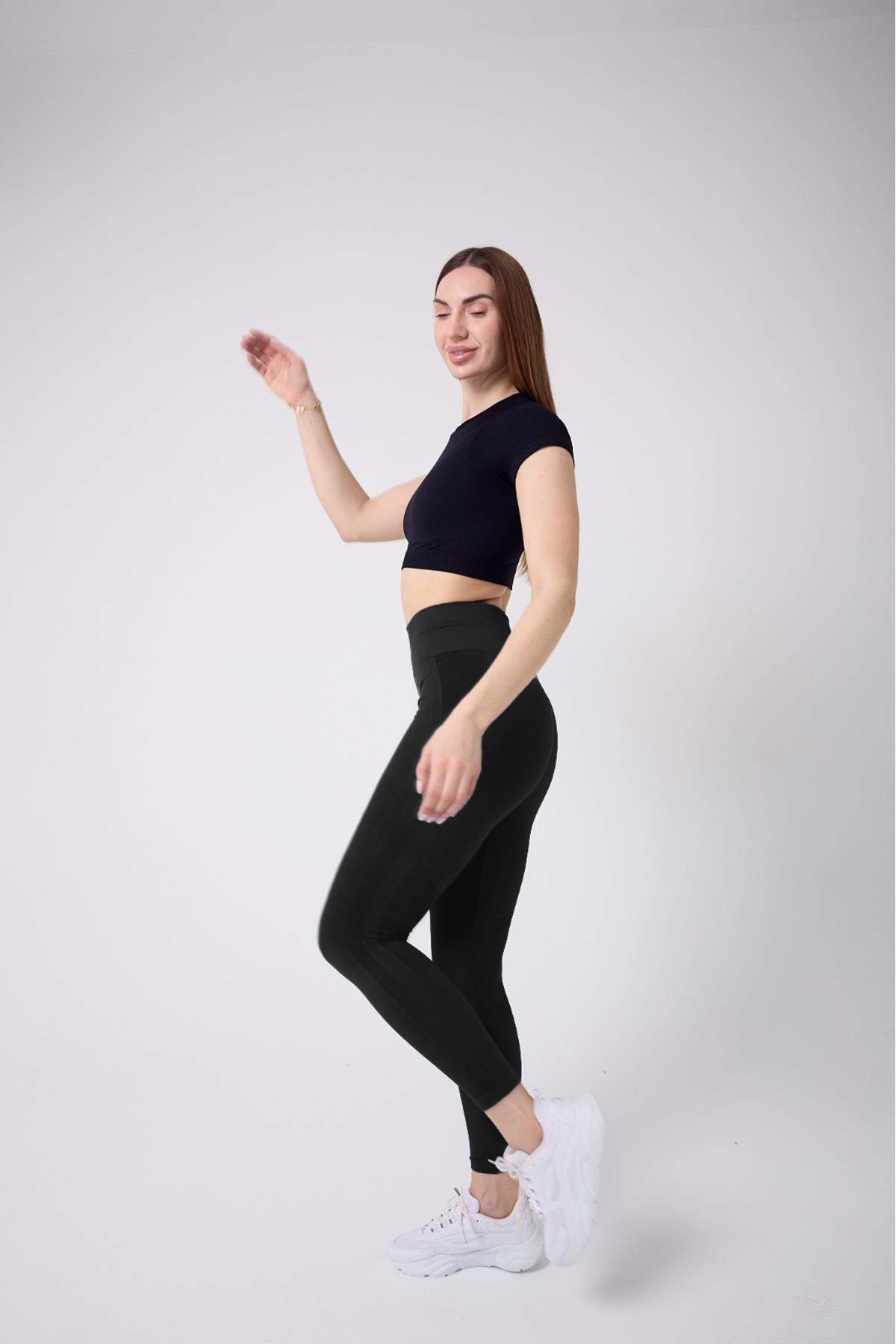 Neretol Yüksek Bel Toparlayıcı Ve Inceltici Günlük Kullanılabilir Yoga Koşu Sporcu Tayt Siyah Renk