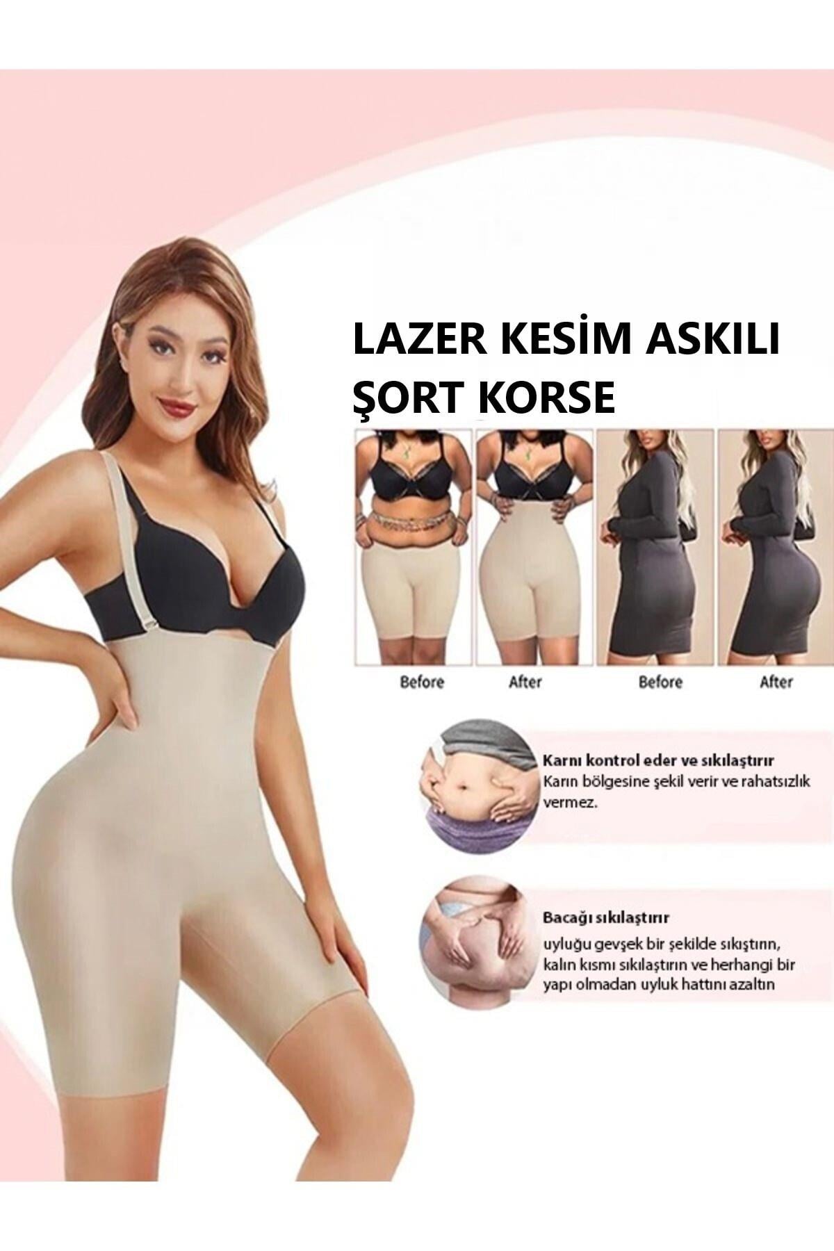 Pagliye Model Lazer Kesim İz Yapmayan Askılı Şort Toparlayıcı Korse Ten Renk