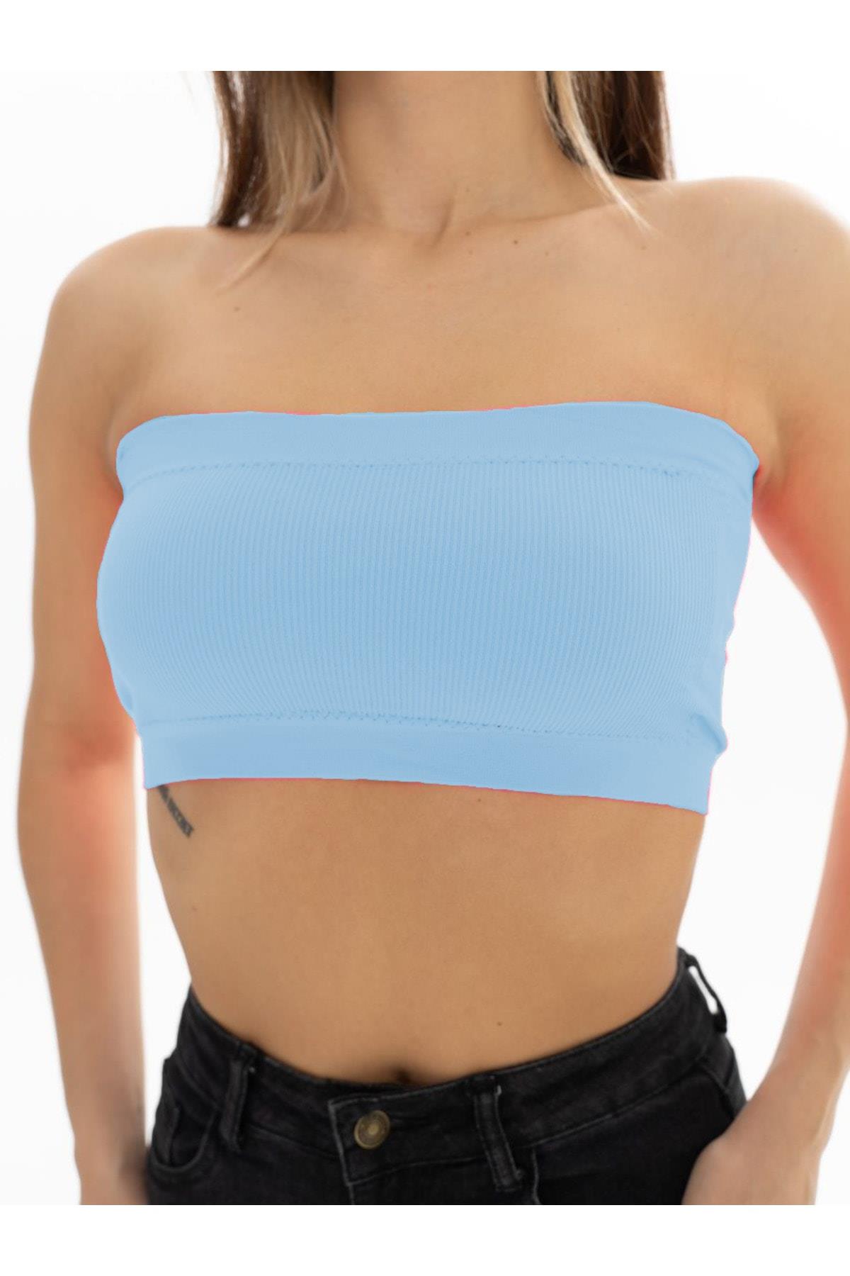 Palude Model Dikişsiz Toparlayıcı Büstiyer Straplez Seamless Model Spor Bondeo Buzmavisi Renk