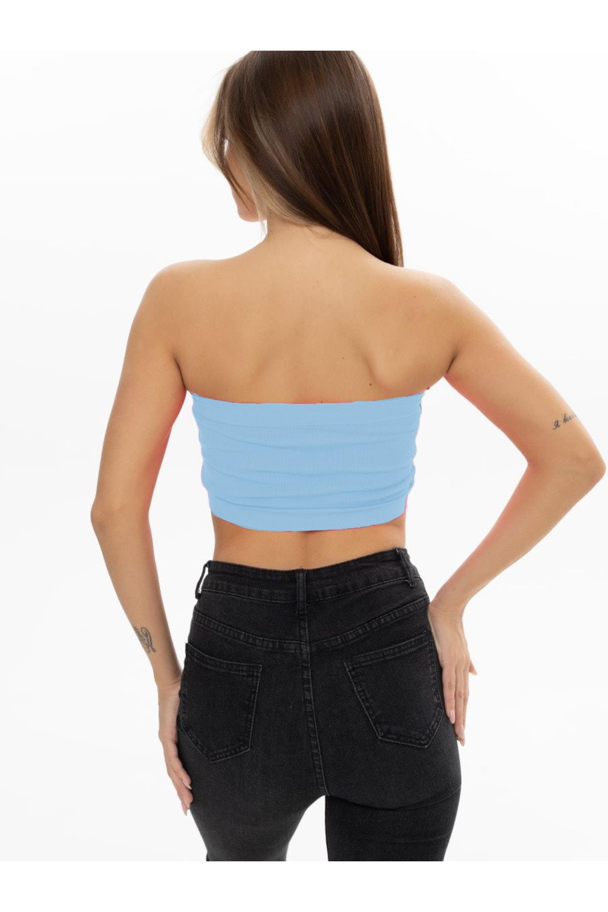 Palude Model Dikişsiz Toparlayıcı Büstiyer Straplez Seamless Model Spor Bondeo Buzmavisi Renk