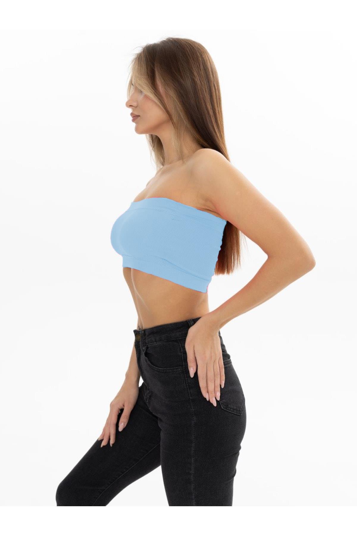 Palude Model Dikişsiz Toparlayıcı Büstiyer Straplez Seamless Model Spor Bondeo Buzmavisi Renk