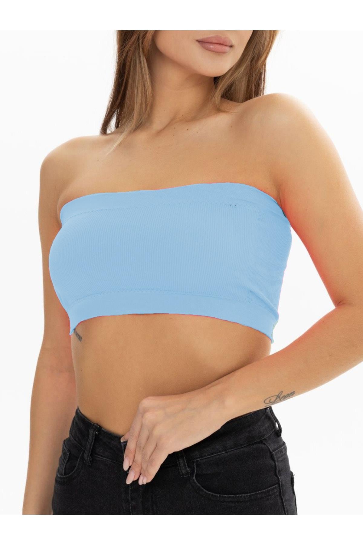 Palude Model Dikişsiz Toparlayıcı Büstiyer Straplez Seamless Model Spor Bondeo Buzmavisi Renk