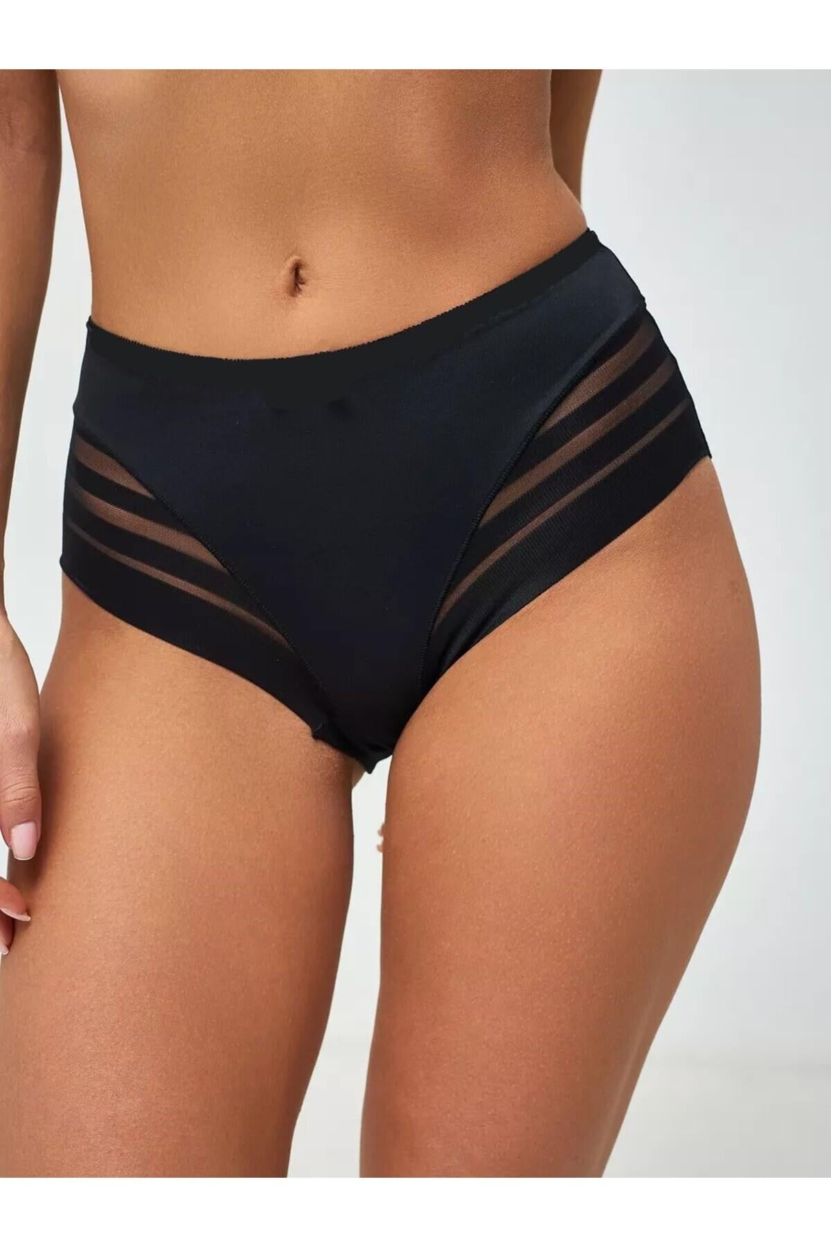 Paranto Model Beli Lastikli Transparan Detaylı Rahat Ve Şık Kadın Külot Siyah Renk