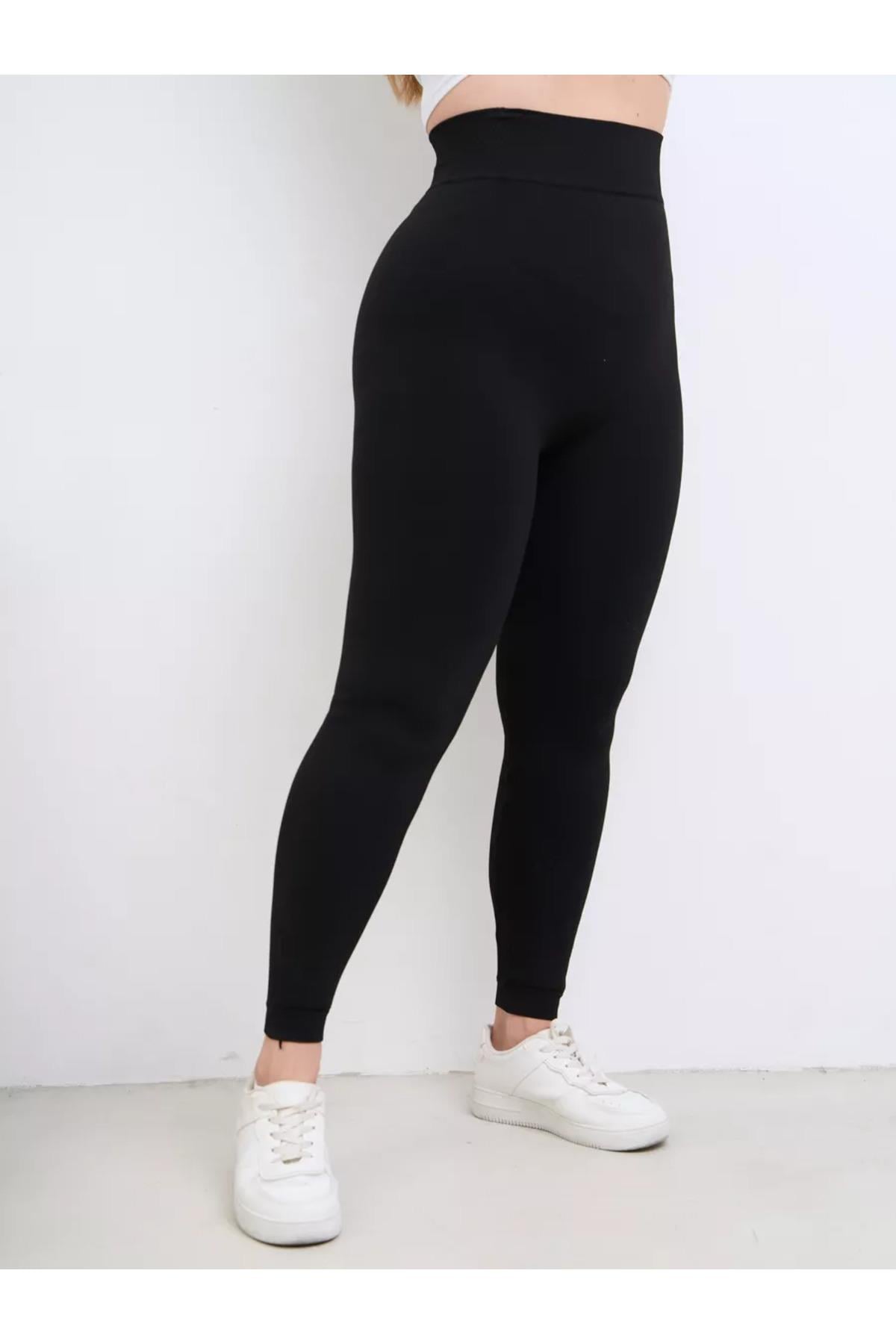 Pezzoli Model İçi Pelüşlü Kışlık Esnek Tayt Seamless Model Siyah Renk