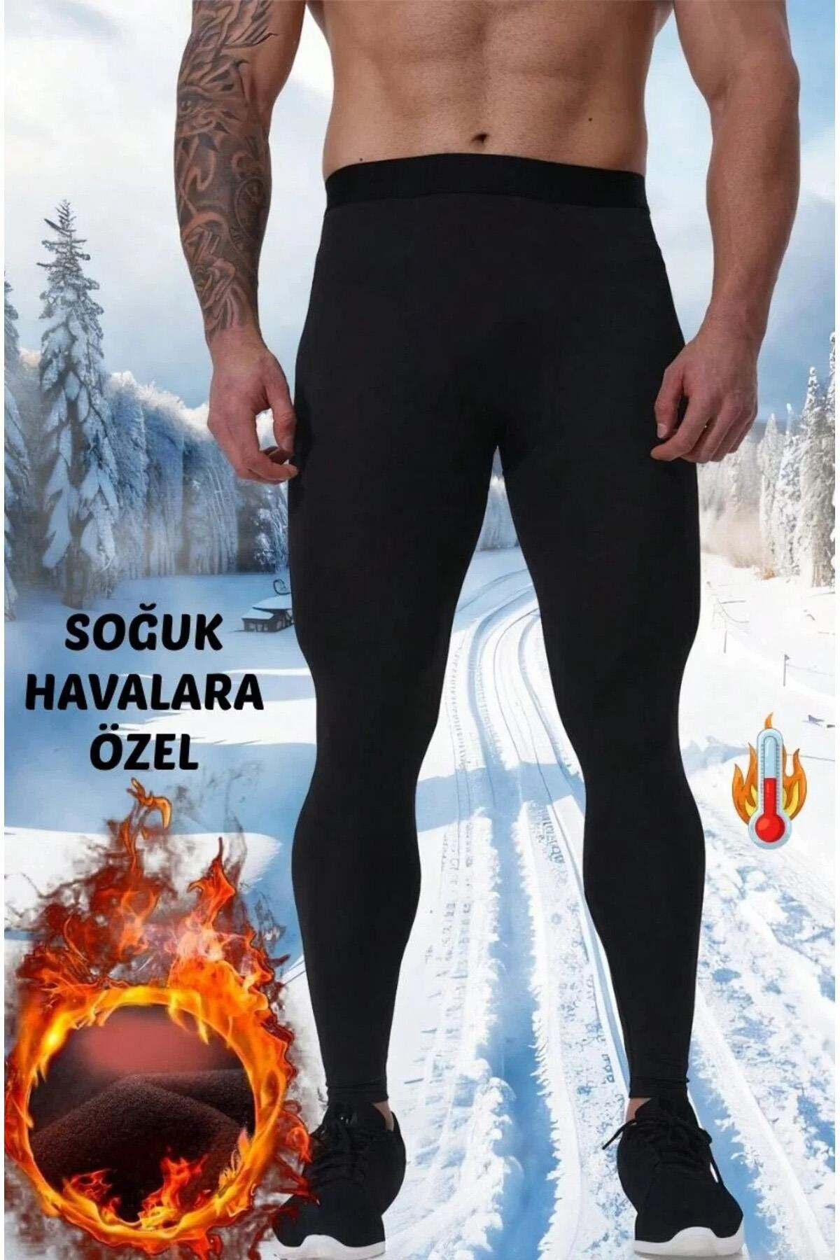 Pezzoli Model İçi Pelüşlü Kışlık Soğuk Geçirmez Erkek Pelüş Tayt Siyah Renk