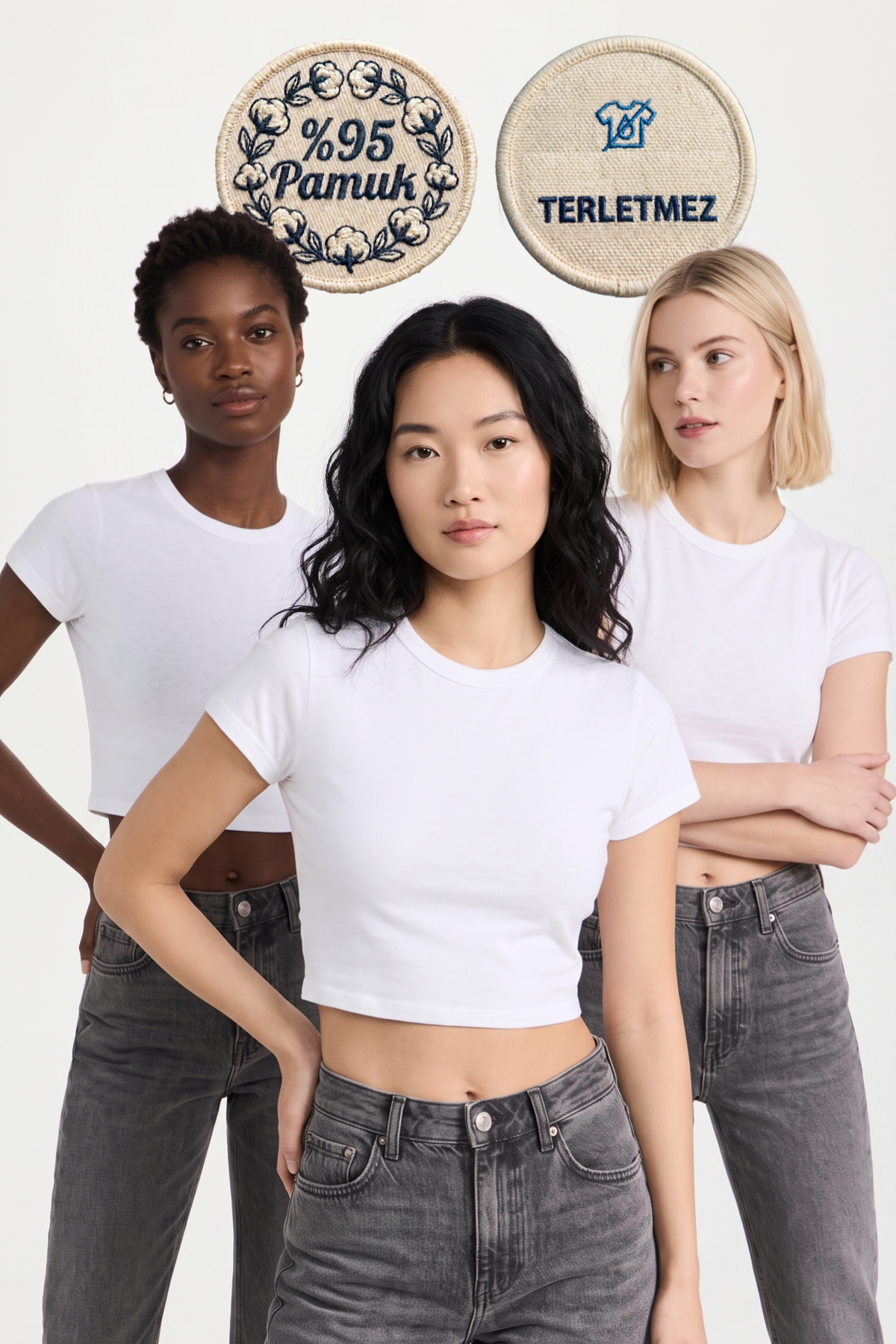 Pomonte Model Body Pamuklu Esnek Kumaşlı Kısa Kollu Basic Comfort Crop Beyaz Renk