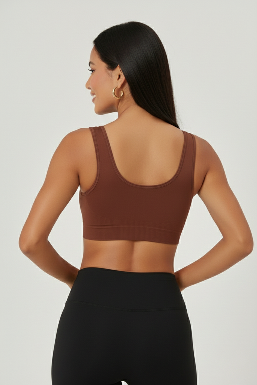 Rosella Model Kalın Askılı Extra Sıkılaştırıcı Pedsiz Spor Sütyeni Kahve Renk