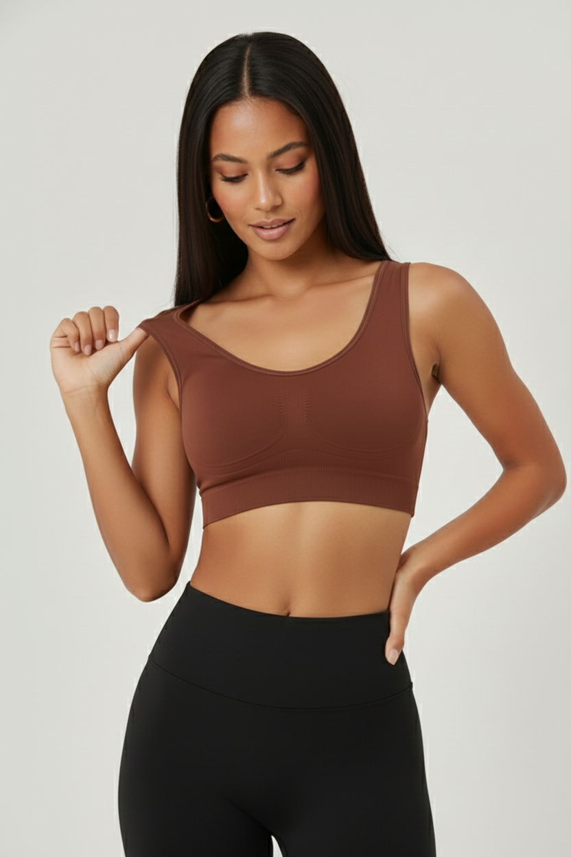 Rosella Model Kalın Askılı Extra Sıkılaştırıcı Pedsiz Spor Sütyeni Kahve Renk