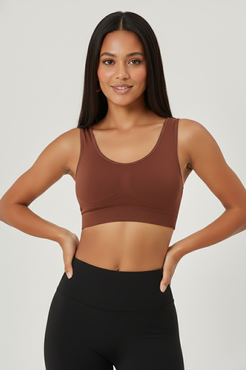 Rosella Model Kalın Askılı Extra Sıkılaştırıcı Pedsiz Spor Sütyeni Kahve Renk
