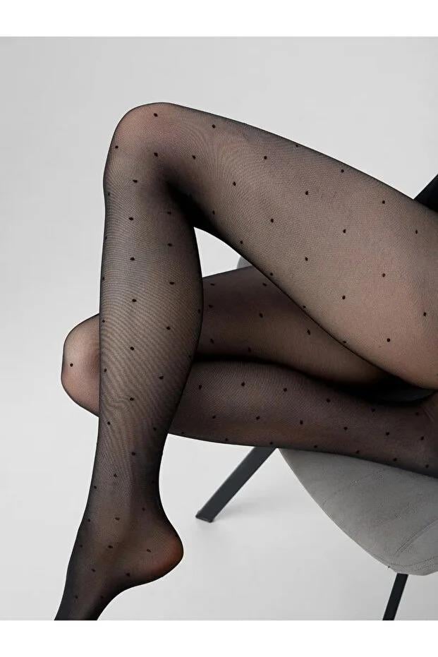 Sorano Model NOKTA Desen Fit Sıkılaştıran Ince Çorap Külotlu Korseli Çorap Siyah Renk
