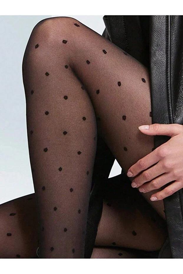 Sorano Model NOKTA Desen Fit Sıkılaştıran Ince Çorap Külotlu Korseli Çorap Siyah Renk