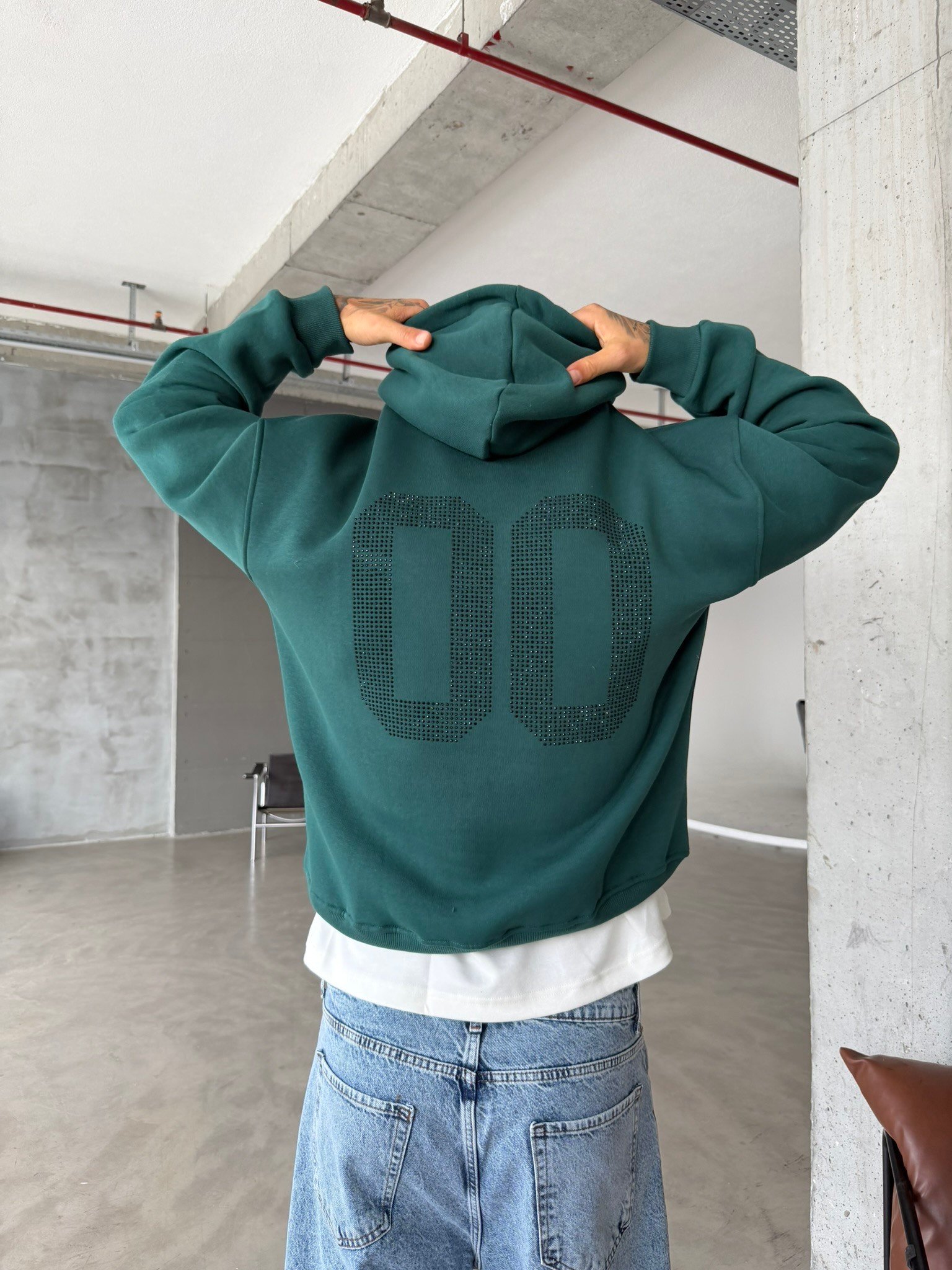 00 Zero Taşlı Sweatshirt - Yeşil