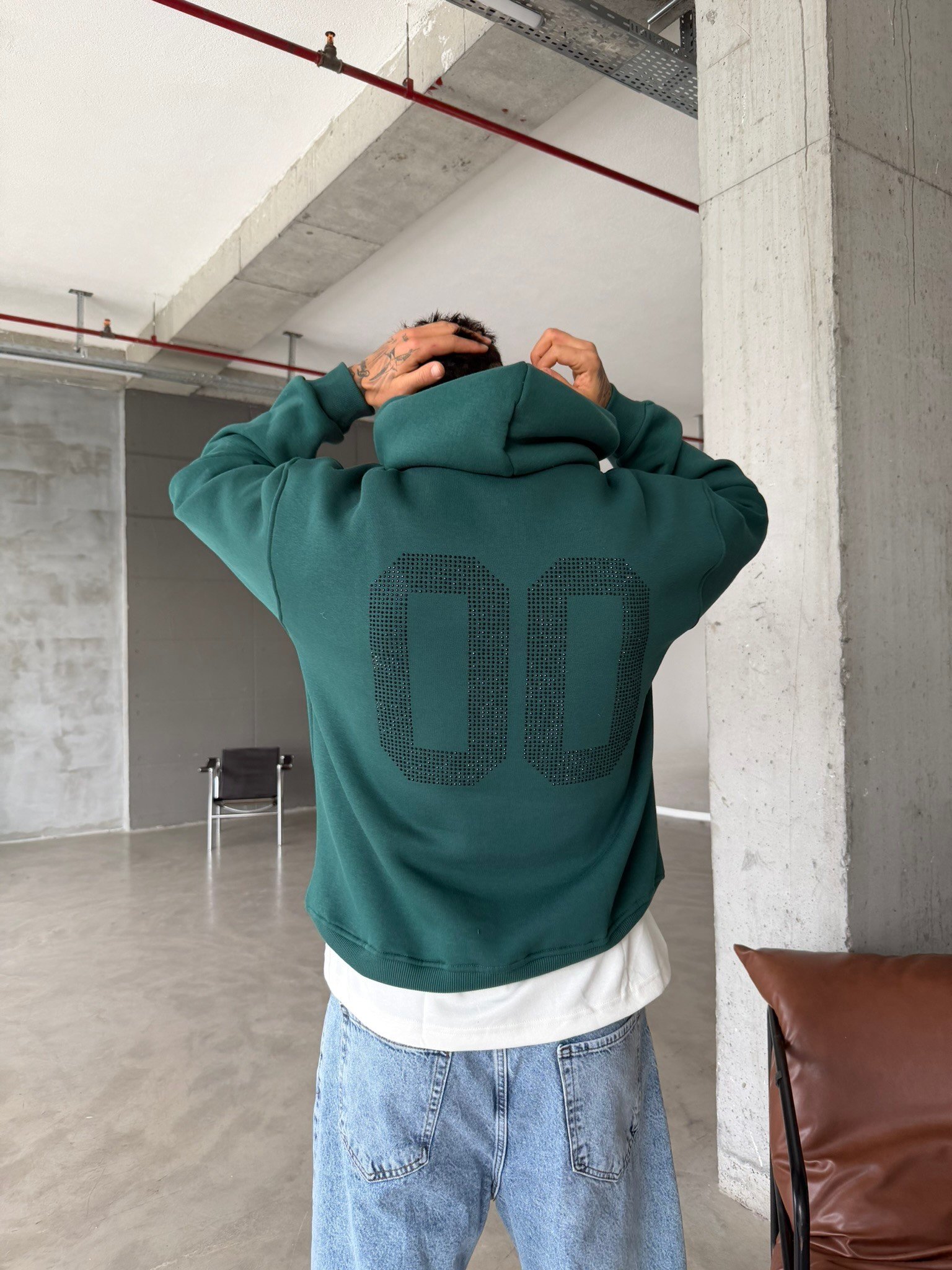 00 Zero Taşlı Sweatshirt - Yeşil