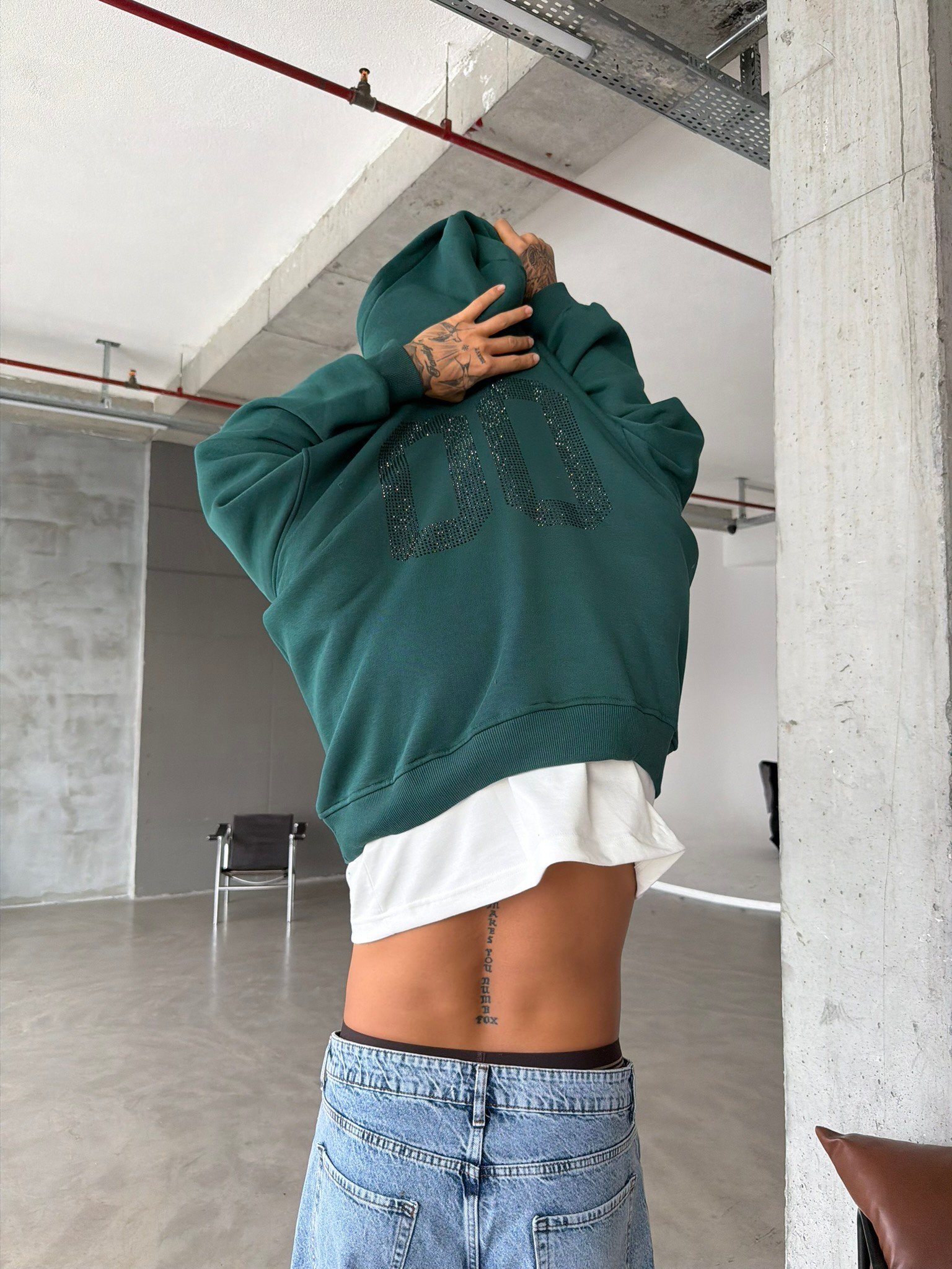 00 Zero Taşlı Sweatshirt - Yeşil