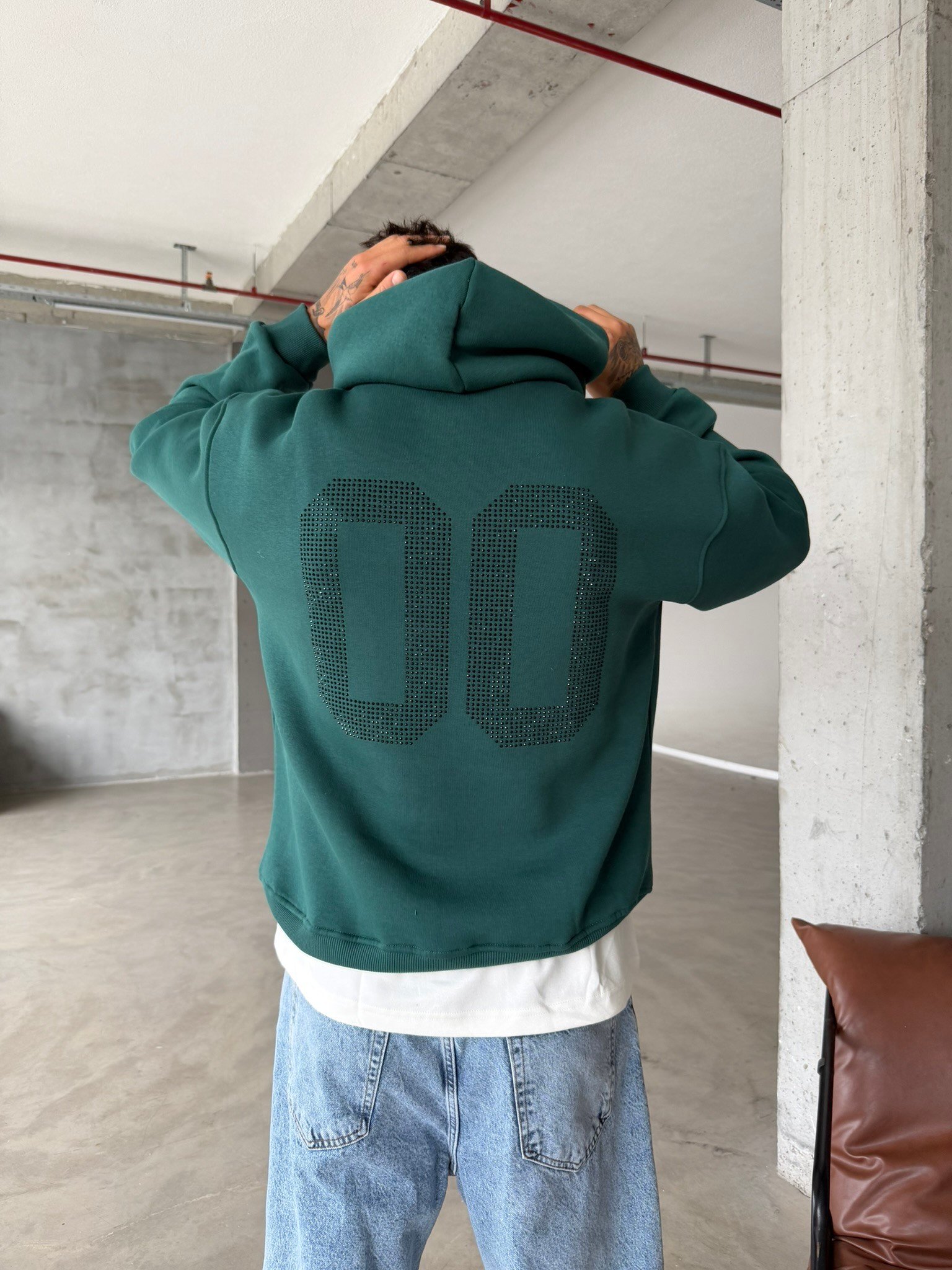 00 Zero Taşlı Sweatshirt - Yeşil